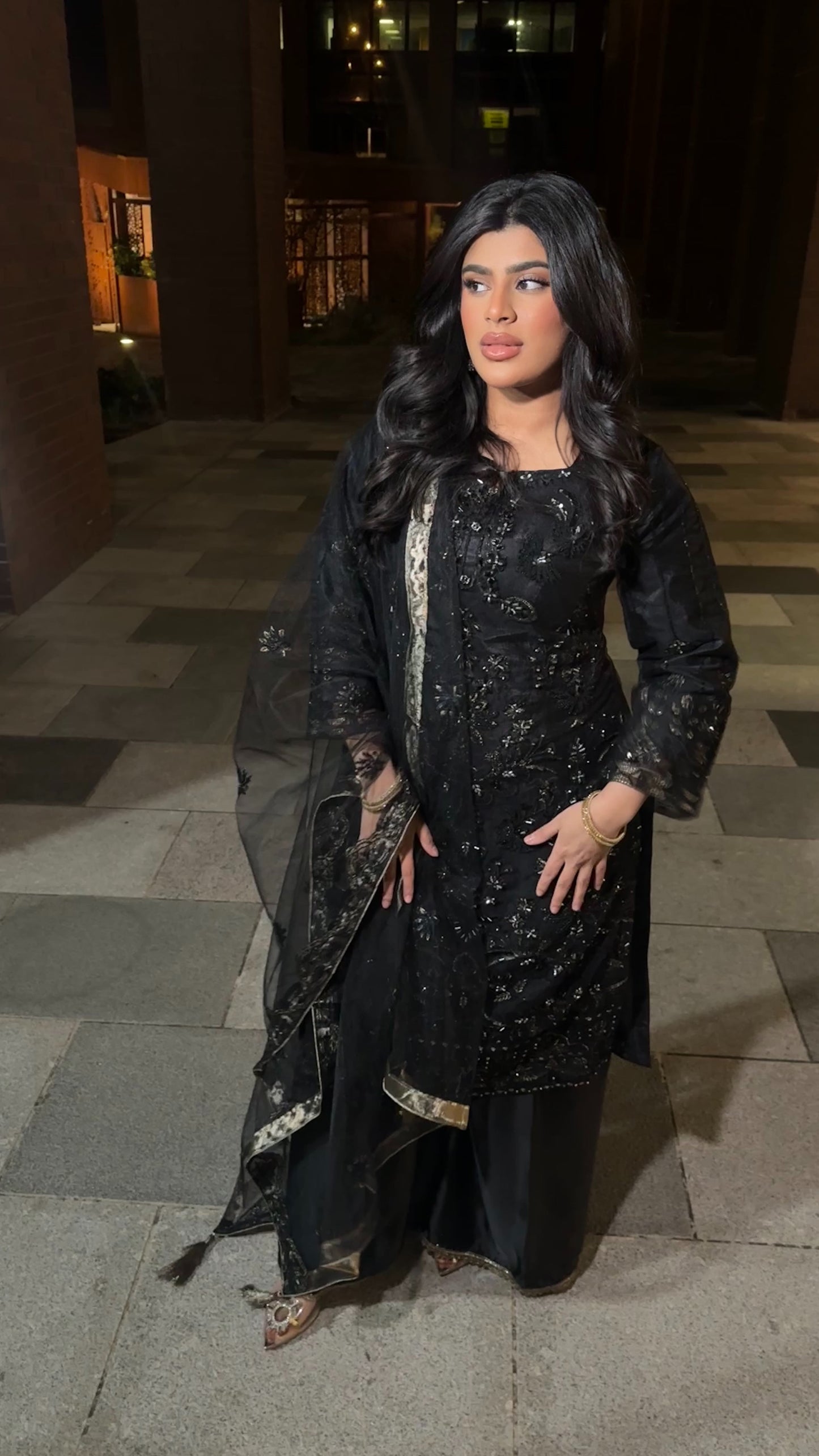 Heavy Bead Work Black Eid Outfit