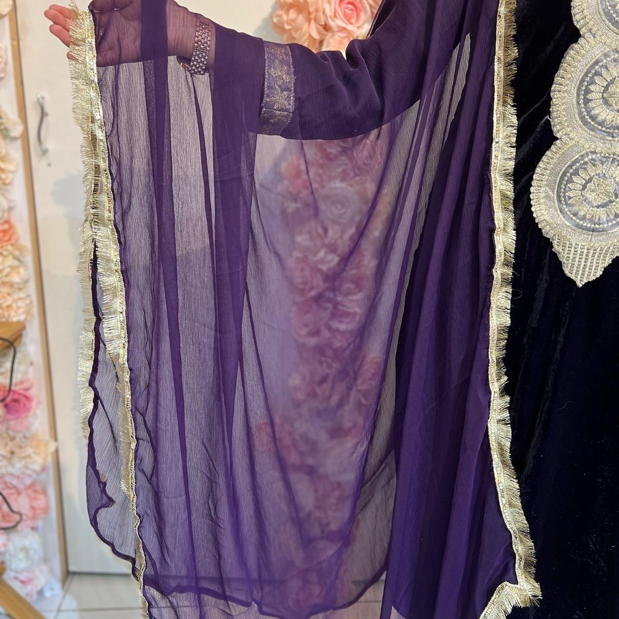 Velvet 3 Piece Suit | Purple with Beautiful Lace Work Womenswear