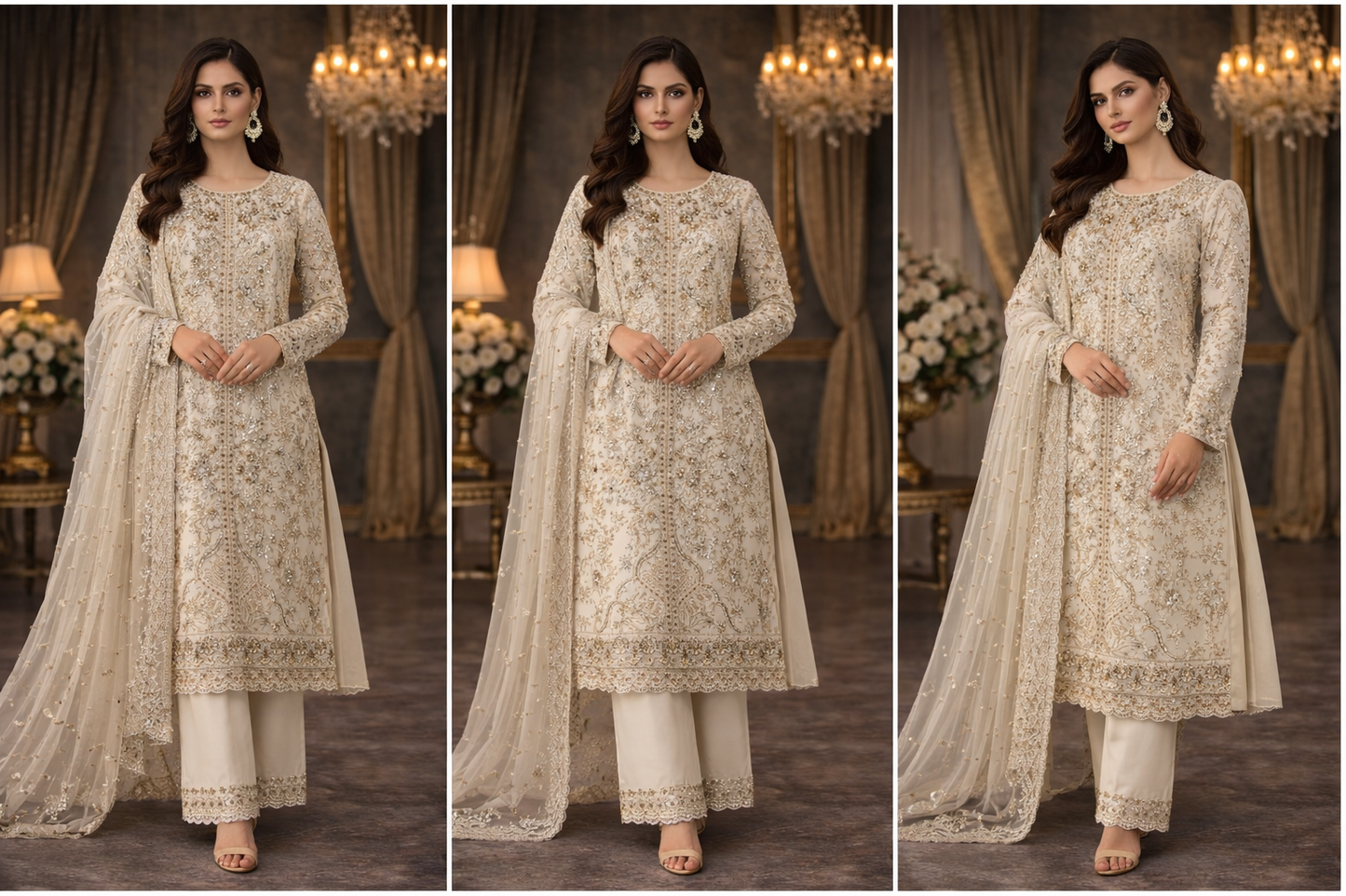 Cream heavy beaded outfit (ELH011)