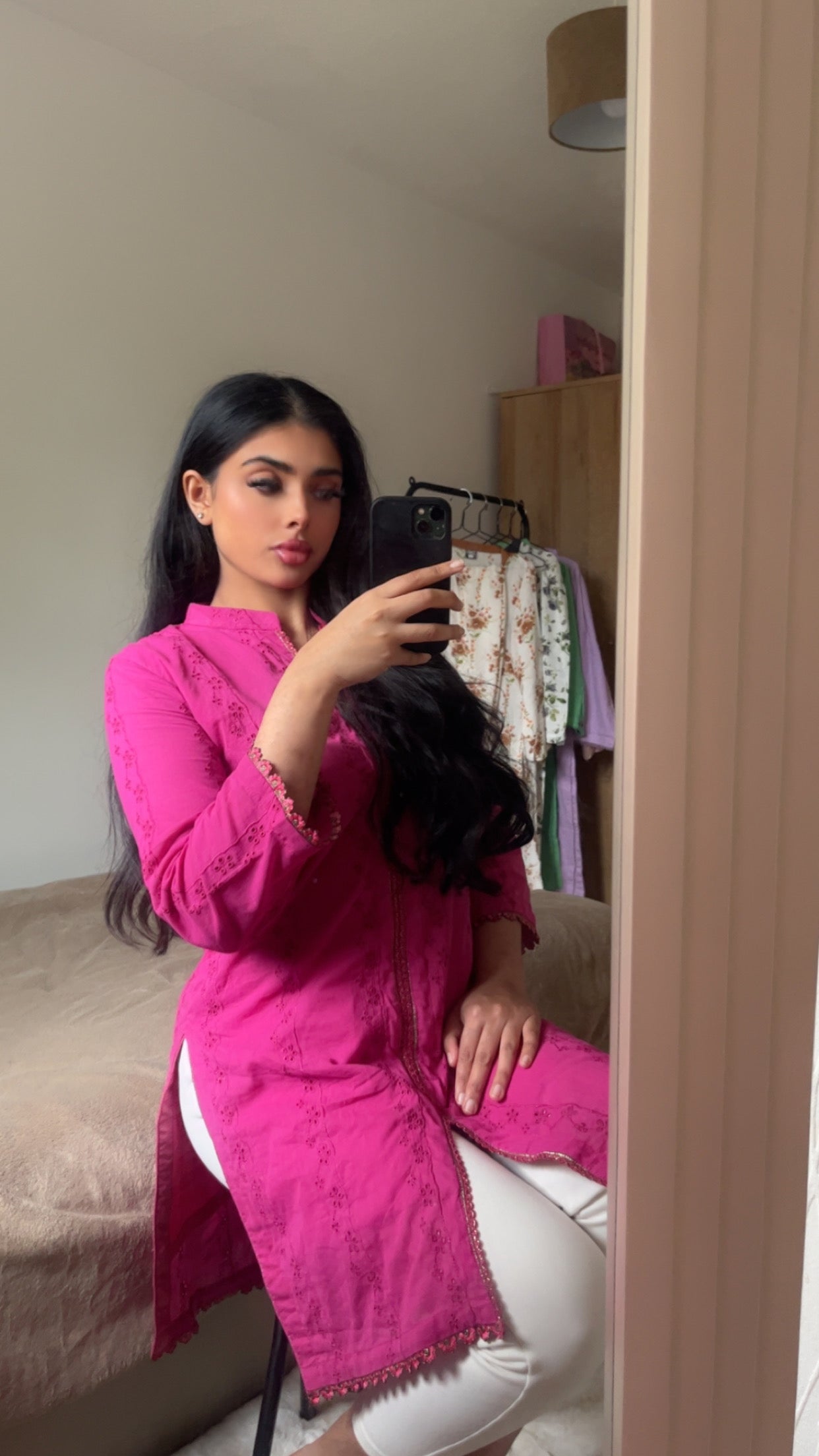 Shocking Pink 1 Pc Chikankari Kurta