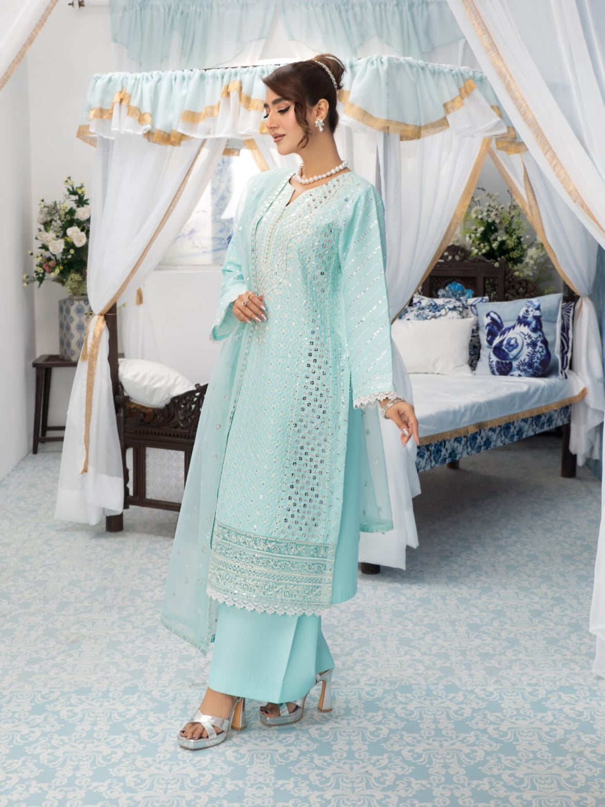 Aqua 3pc outfit in cotton
