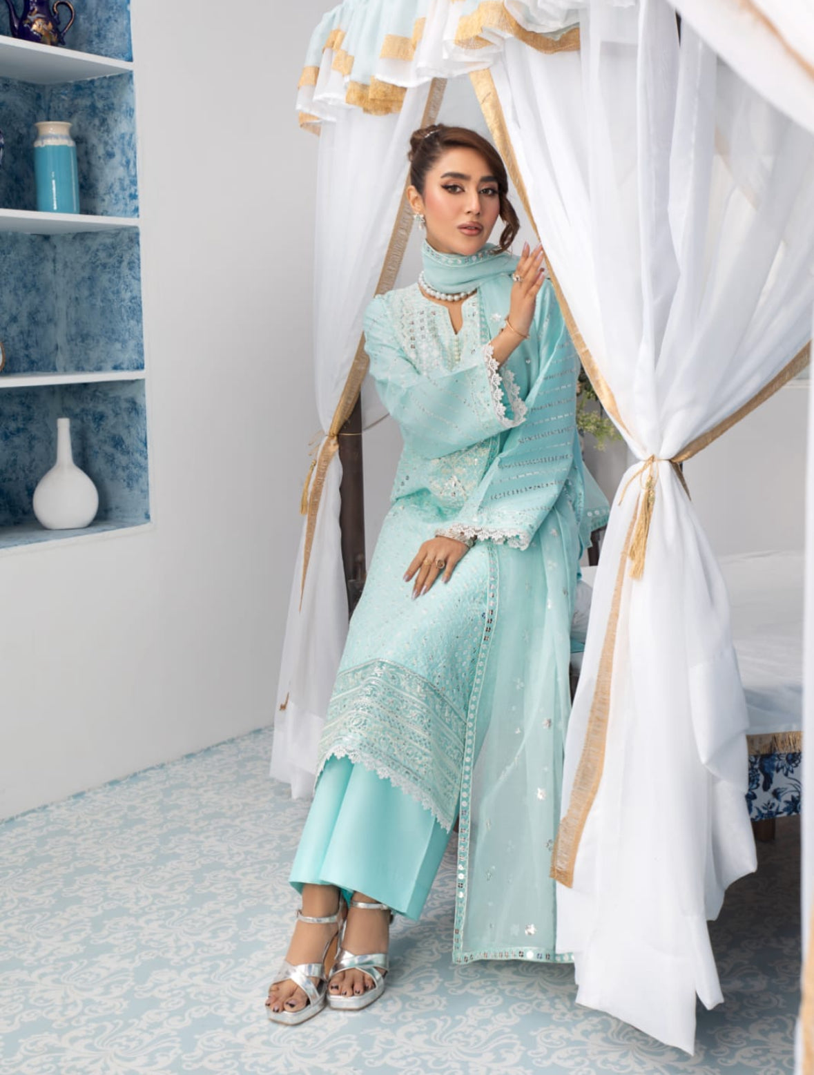 Aqua 3pc outfit in cotton