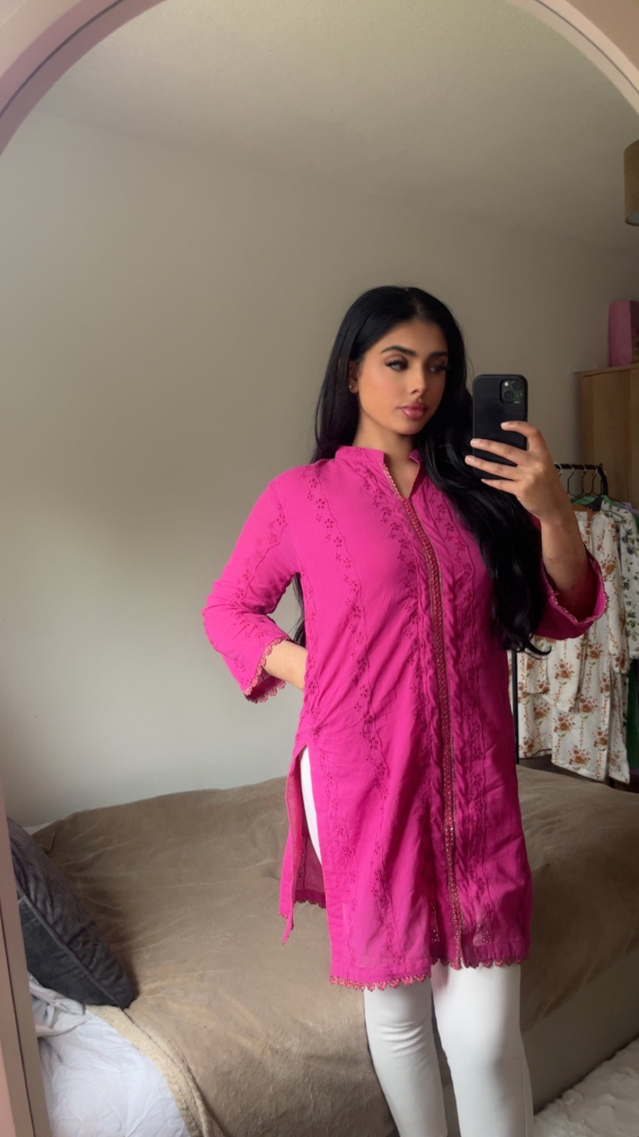 Shocking Pink 1 Pc Chikankari Kurta