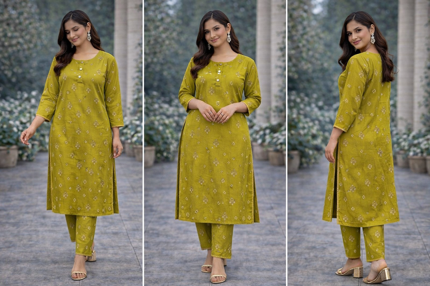 Lime Green Satin Silk 2 Pc Formal Wear - ELRR013
