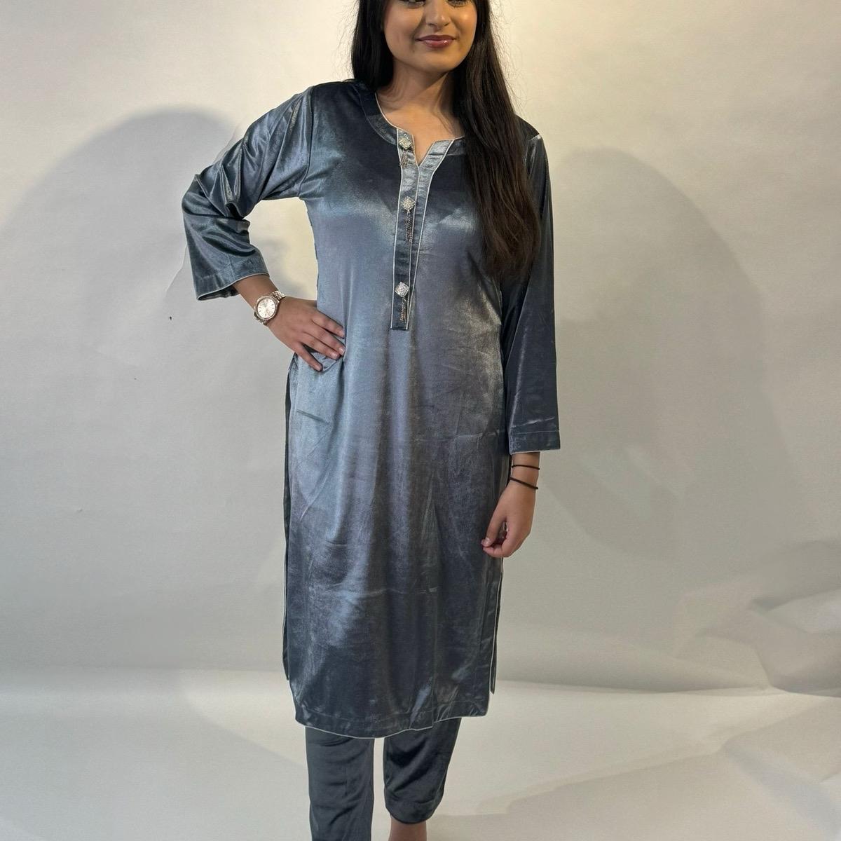 2 pieces velvet suit in grey colour | ELWC-006 Womenswear asian clothing