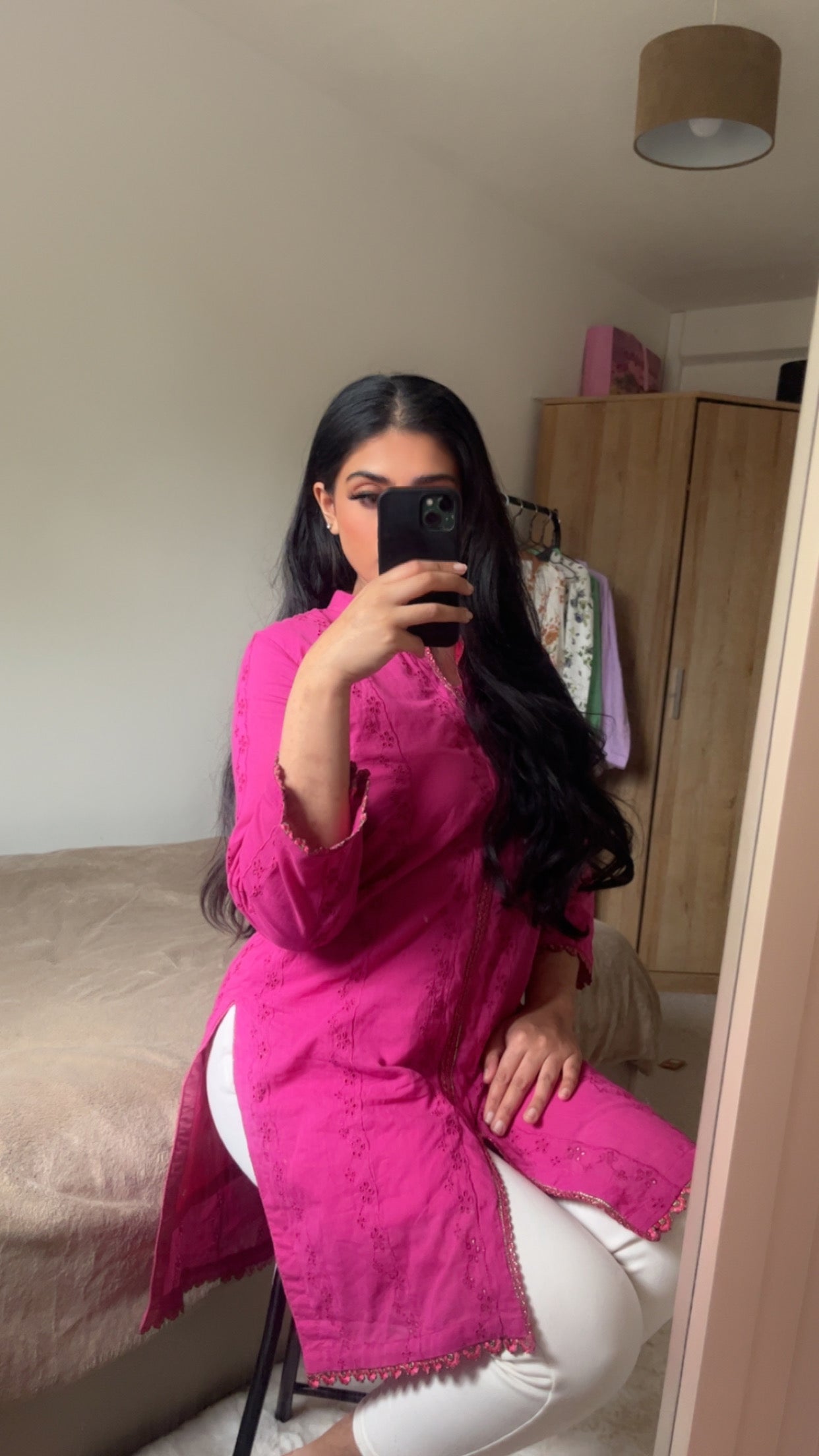 Shocking Pink 1 Pc Chikankari Kurta