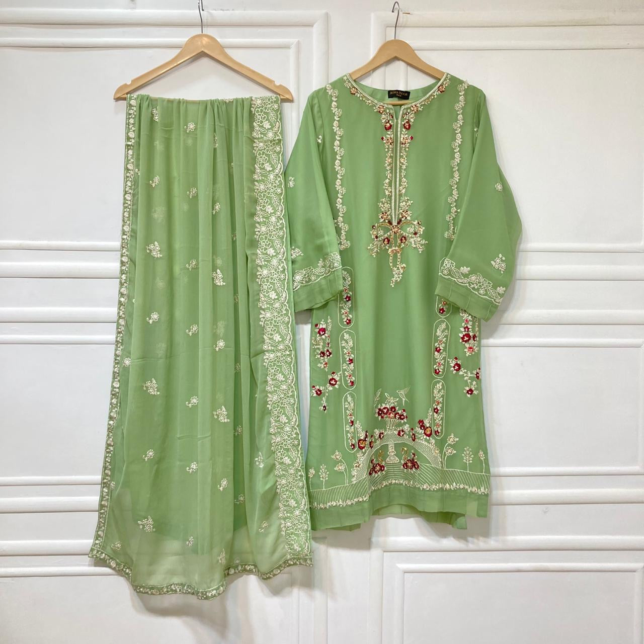 Sage green beaded outfit (AghaNoor inspired) EL0AG6
