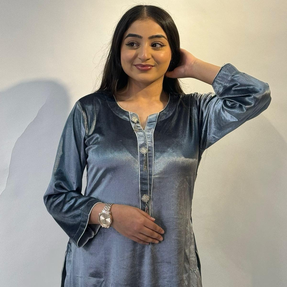 2 pieces velvet suit in grey colour | ELWC-006 Womenswear asian clothing