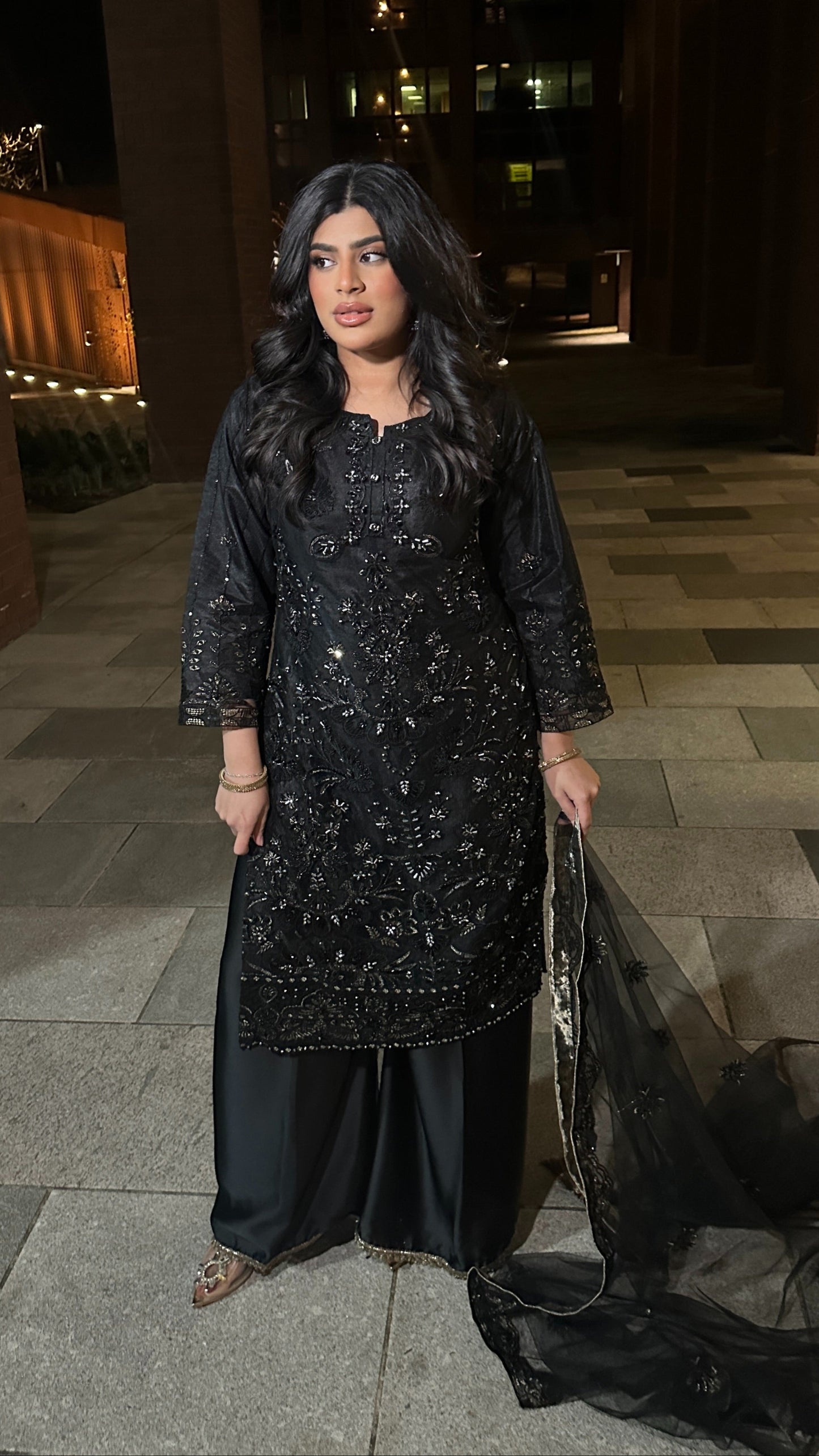 Heavy Bead Work Black Eid Outfit