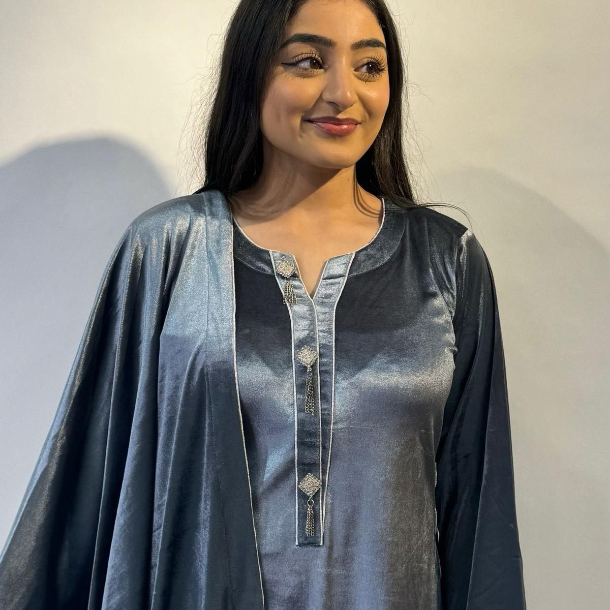 2 pieces velvet suit in grey colour | ELWC-006 Womenswear asian clothing