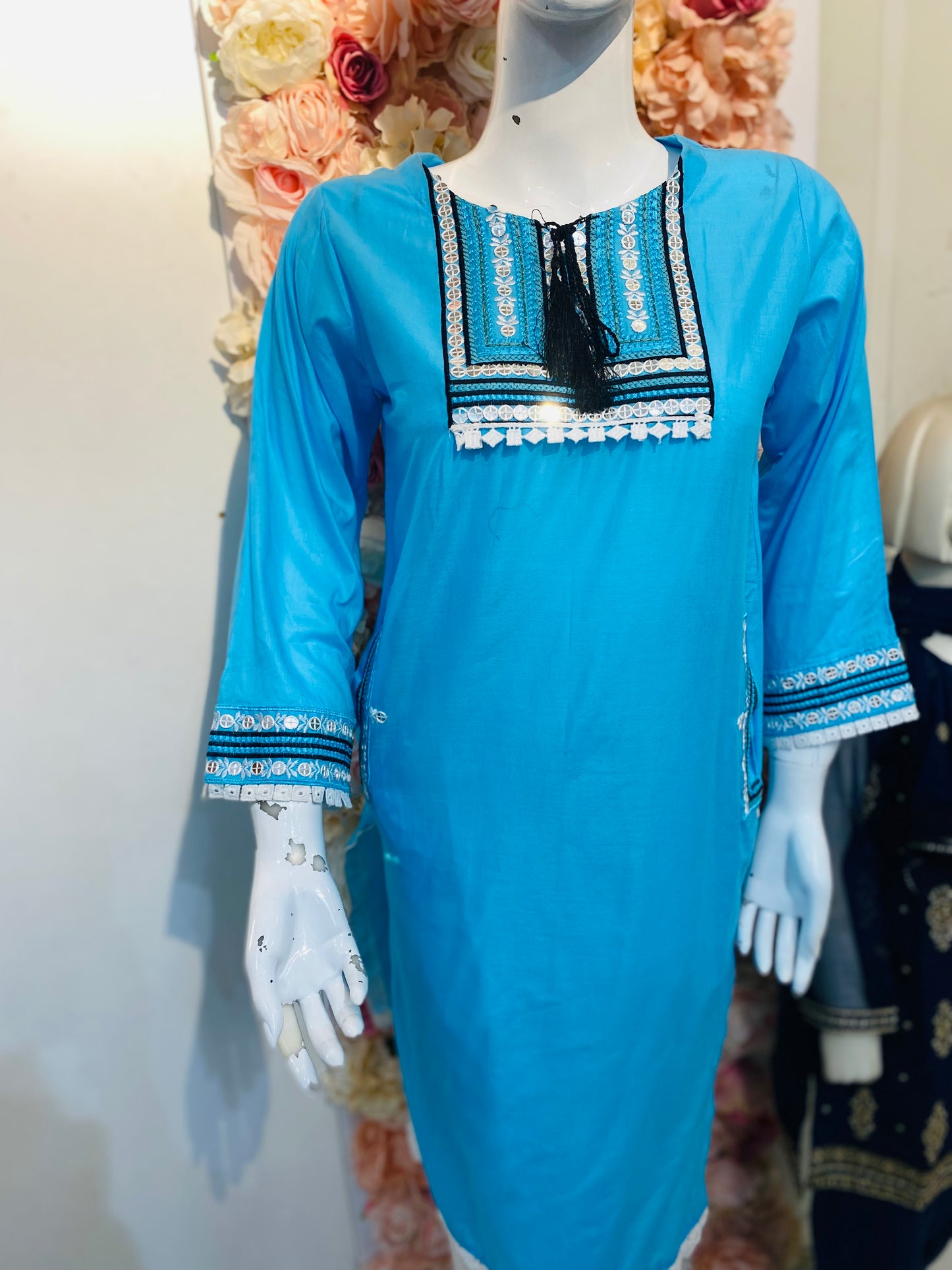 Sky blue Kurta with Pockets - 1 PC - ELRR079