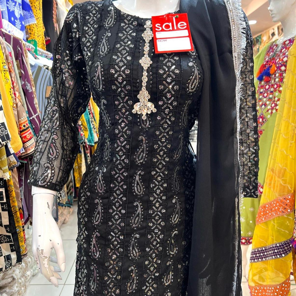 Black Gharara with Long Kameez- 3 PC - ELRR108