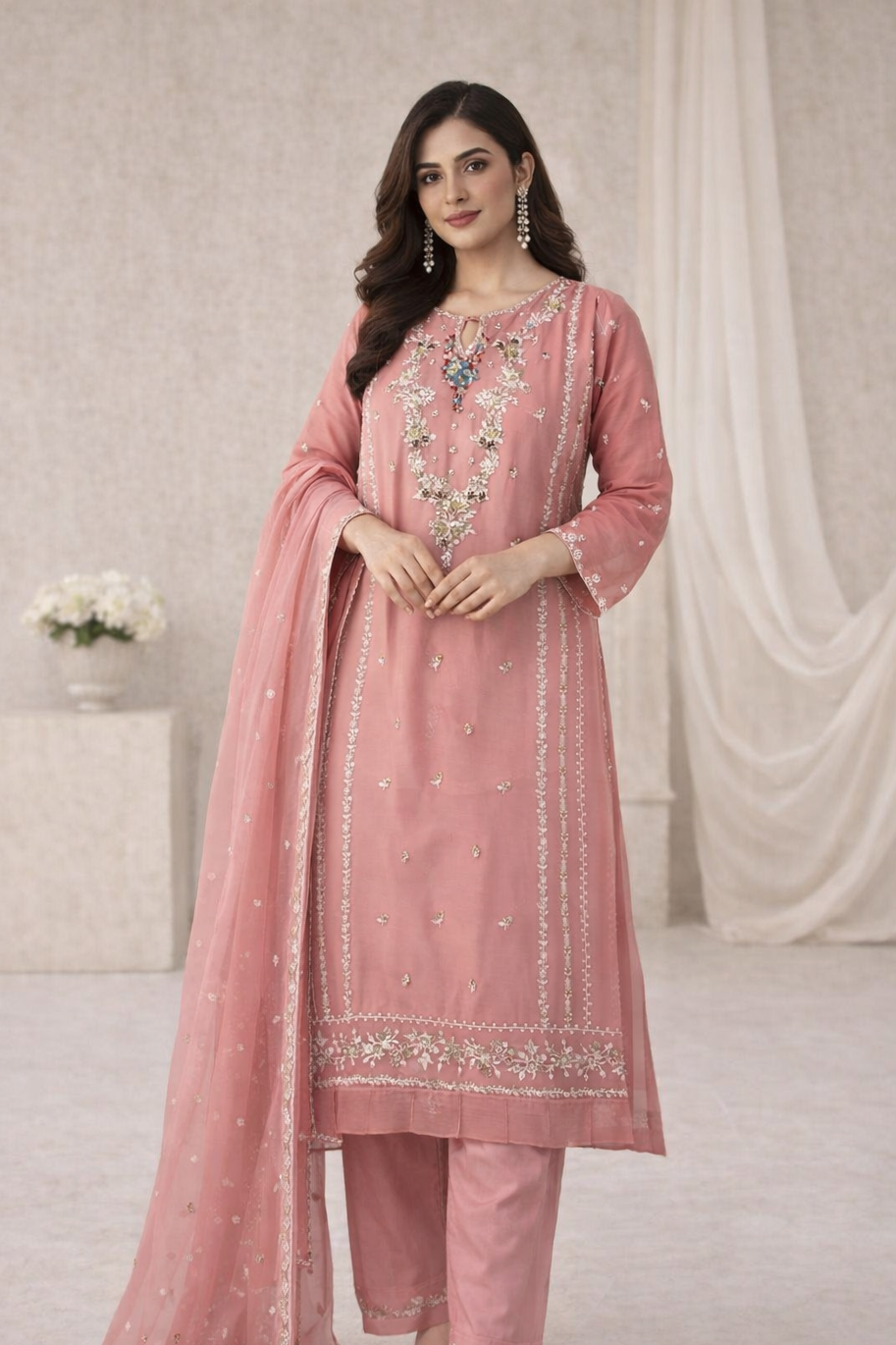 Pink light beaded outfit Agha-Noor (EL0AG1)