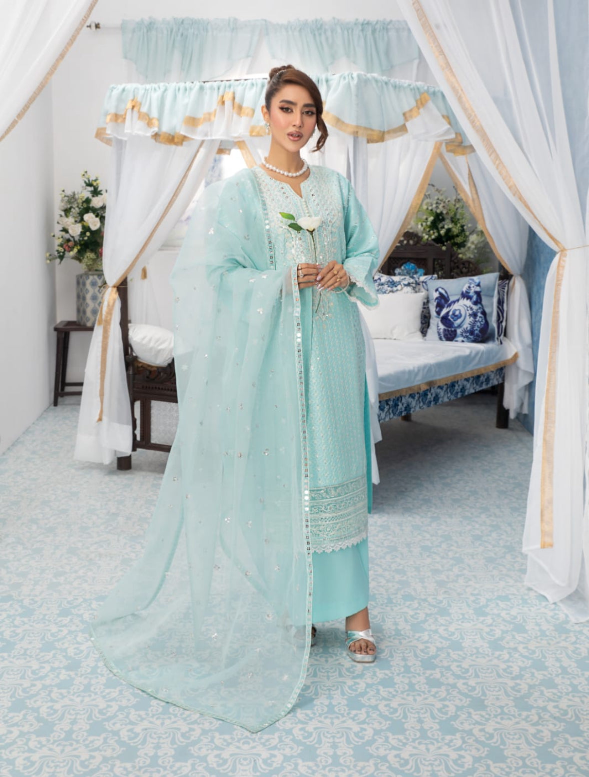 Aqua 3pc outfit in cotton