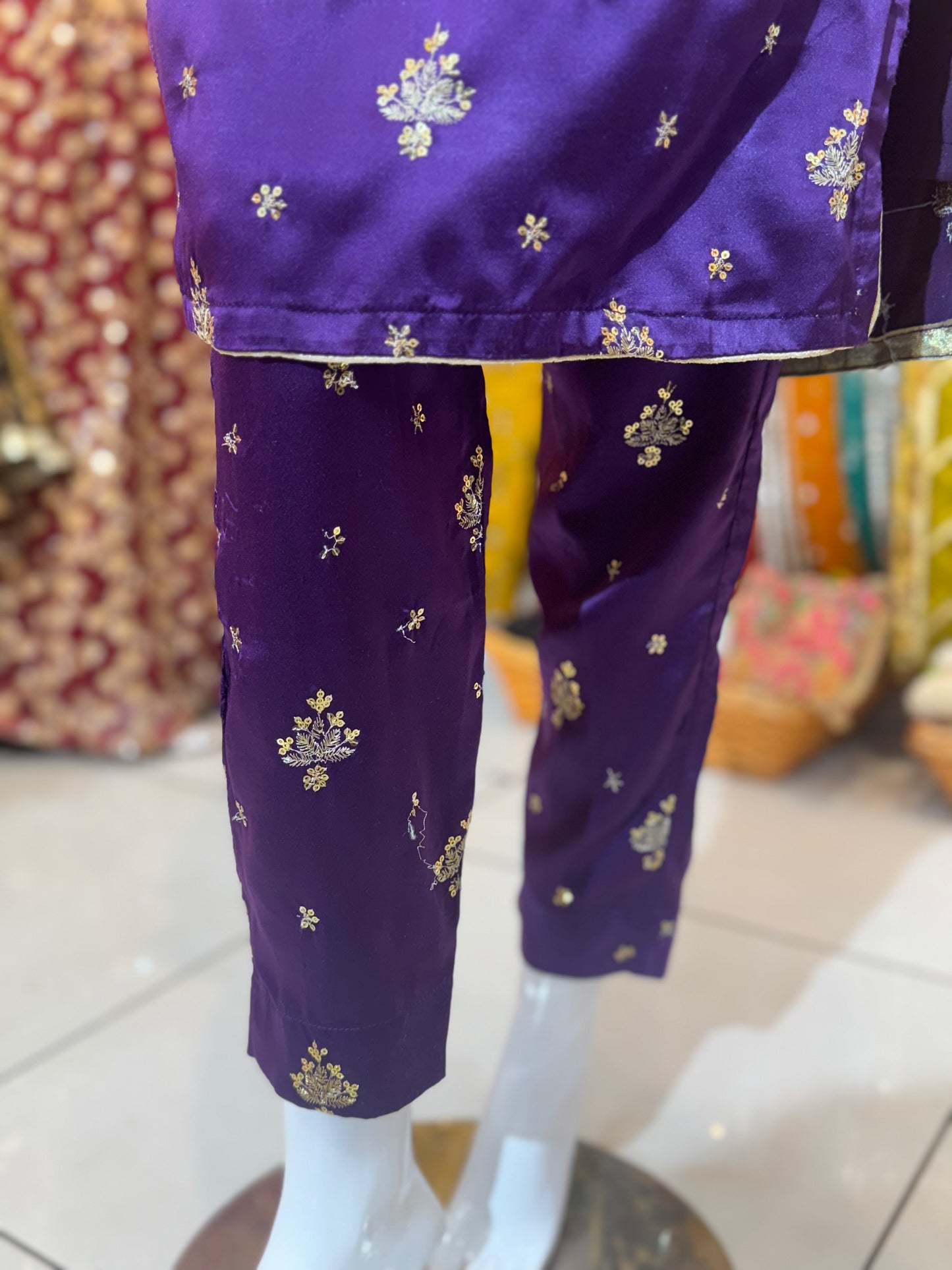 Purple satin silk 2 piece suit