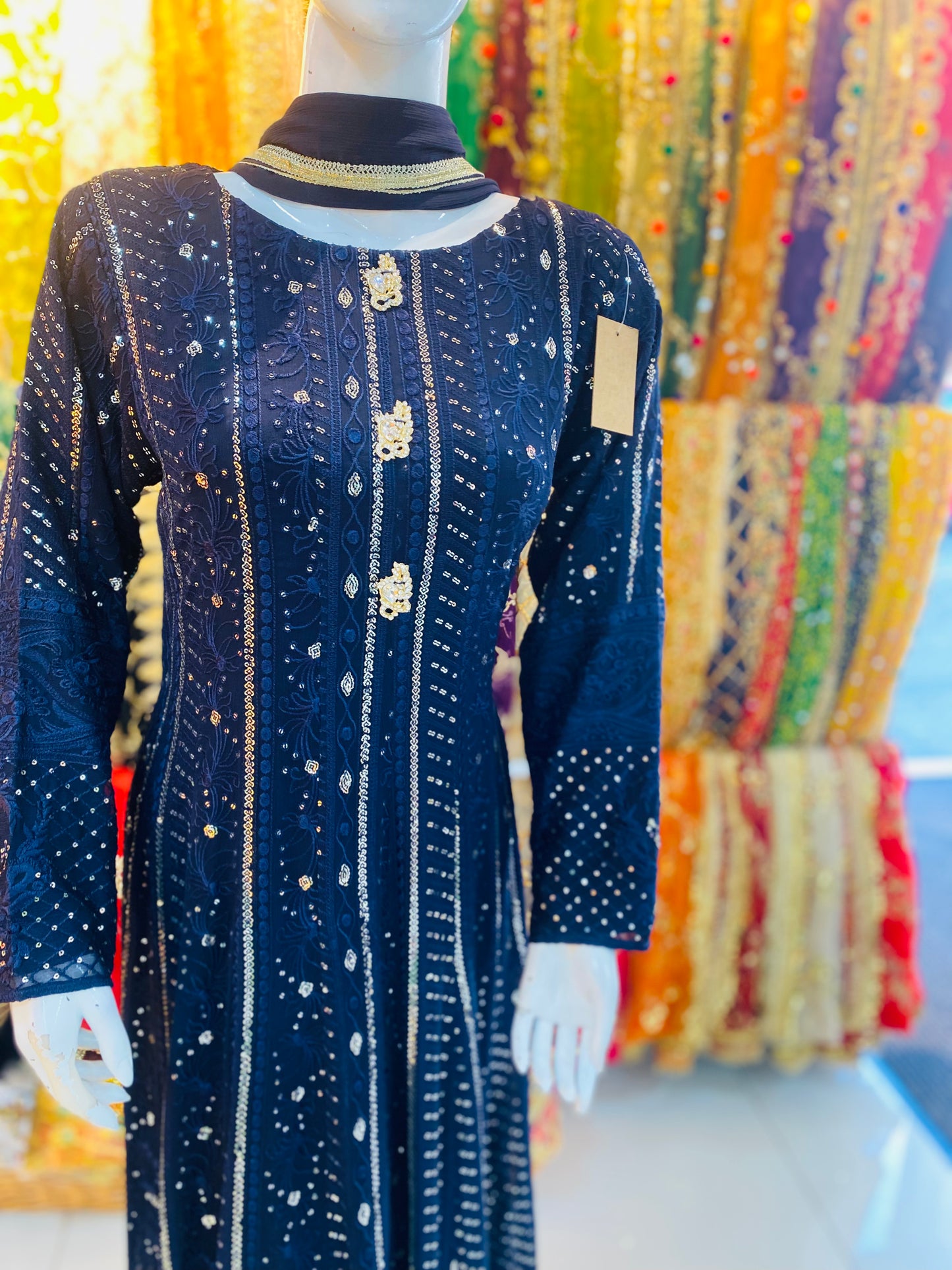 Navy Blue Maxi Formal Wear - 3 PC - ELRR067