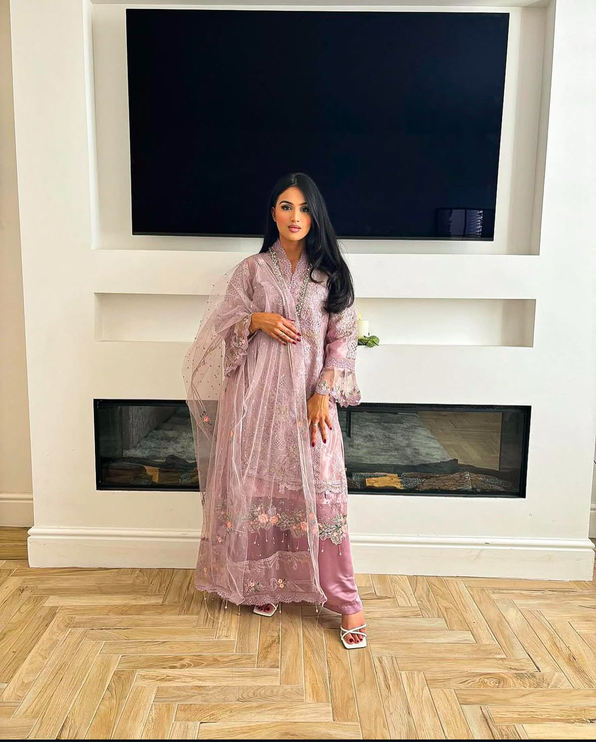 Mariam's original ;Lilac 3 Pc Formal Wear with Highly Embellished Bead Work and Thread Work