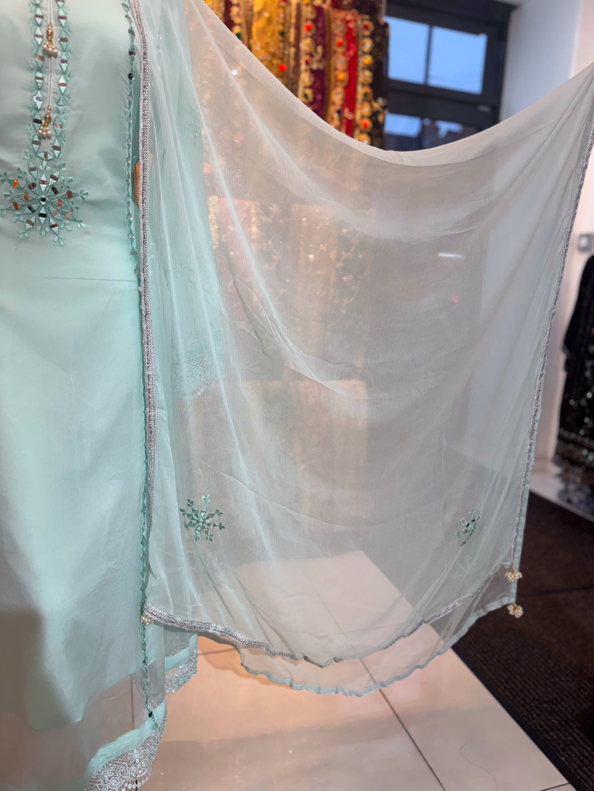 Light Aqua Mirror Work Outfit - ELRR130