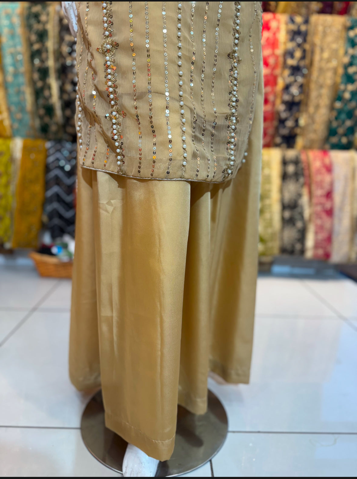 Heavily beaded Beige shirt with plazo style trousers - ELRR135