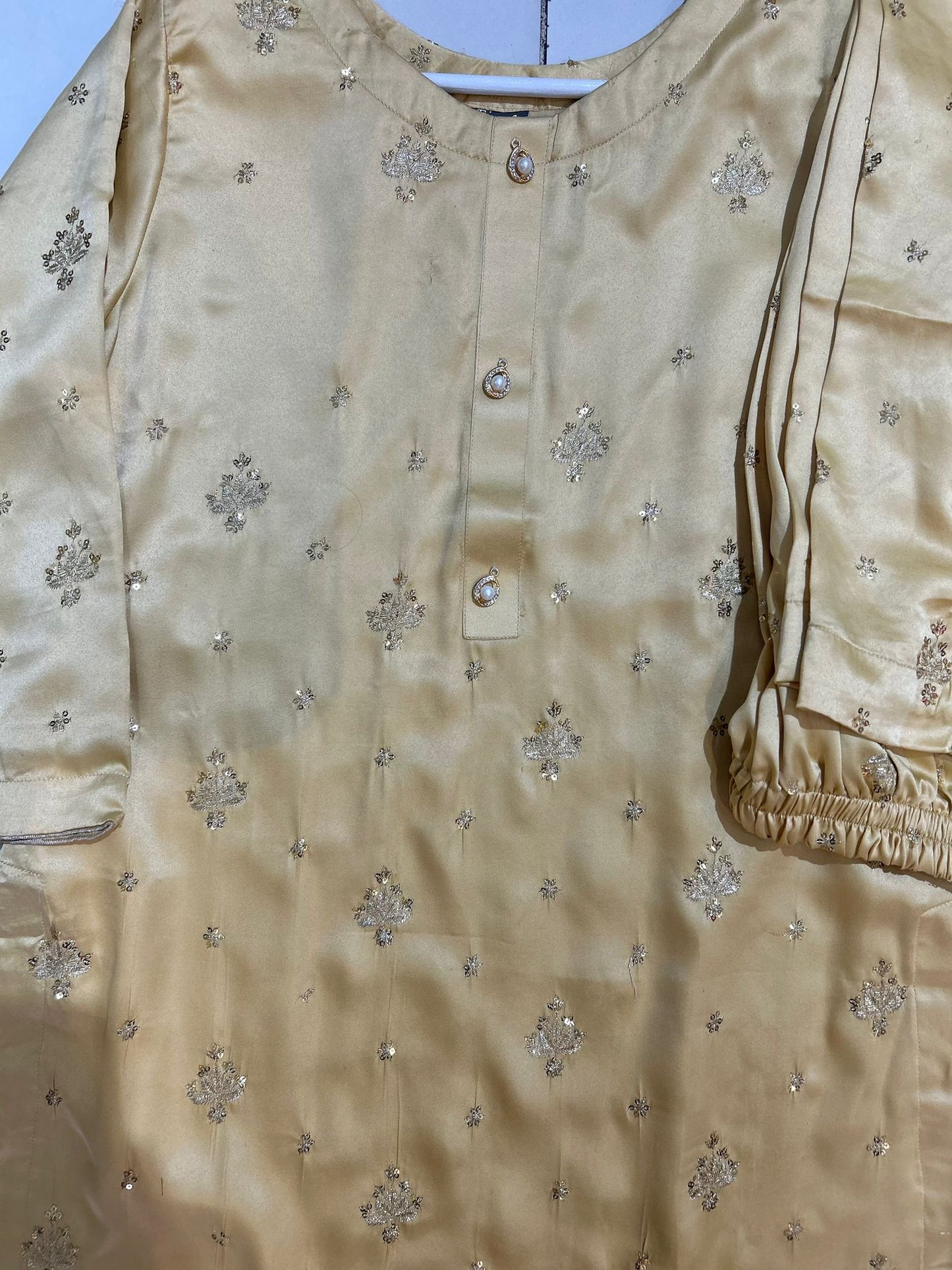 Golden Beige Satin Silk 2 Pc Formal Wear - ELRR012