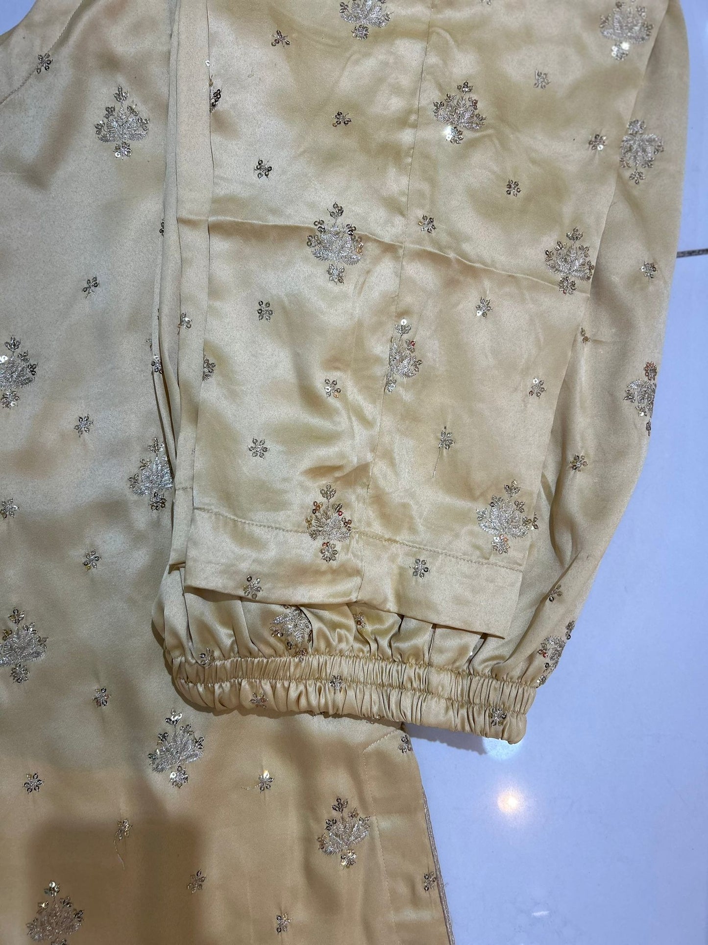 Golden Beige Satin Silk 2 Pc Formal Wear - ELRR012