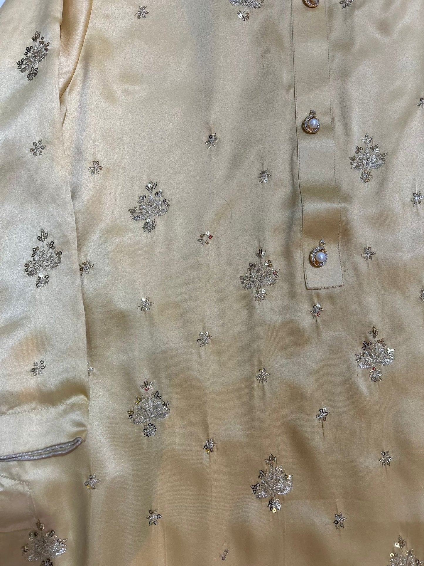 Golden Beige Satin Silk 2 Pc Formal Wear - ELRR012