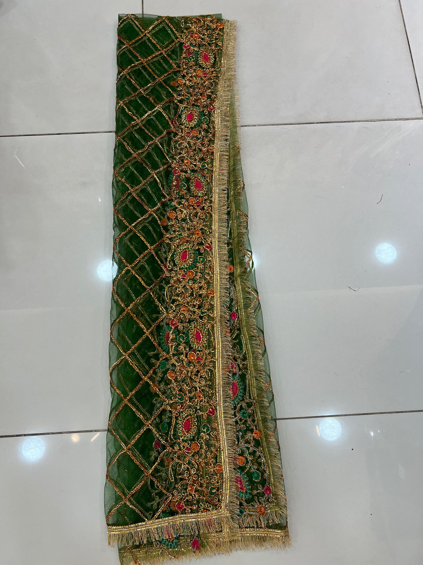 Multi Color Golden Mehndi Net Dupatta - ELMWDP003