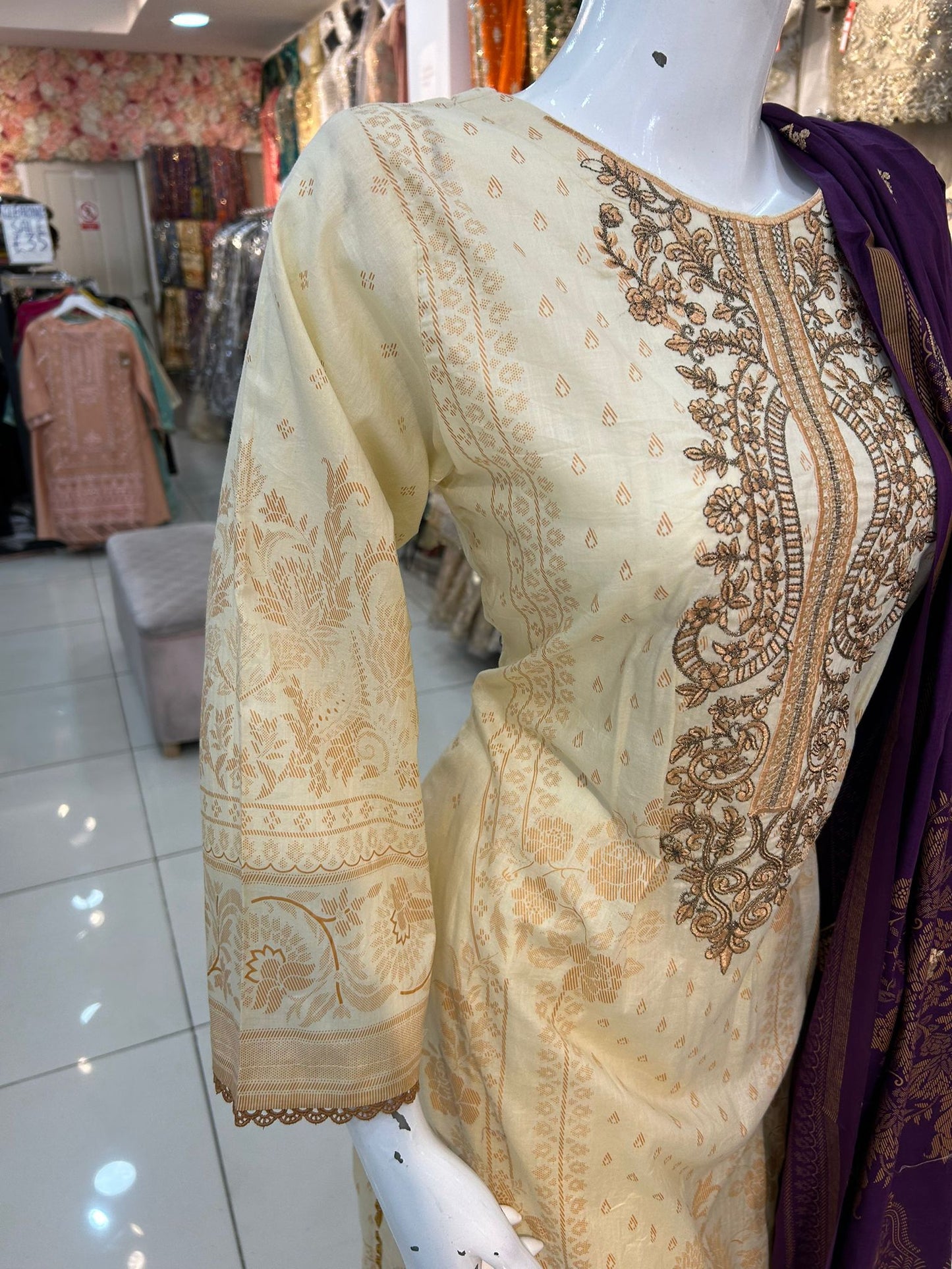 Magenta Cream Thread Work Casual wear - ELRR009