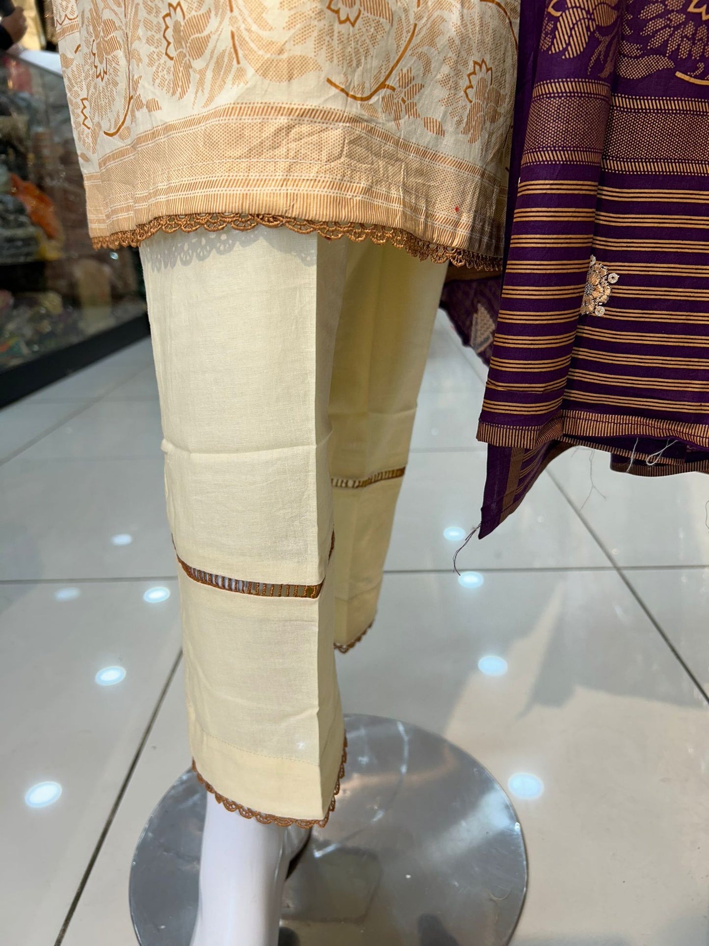 Magenta Cream Thread Work Casual wear - ELRR009