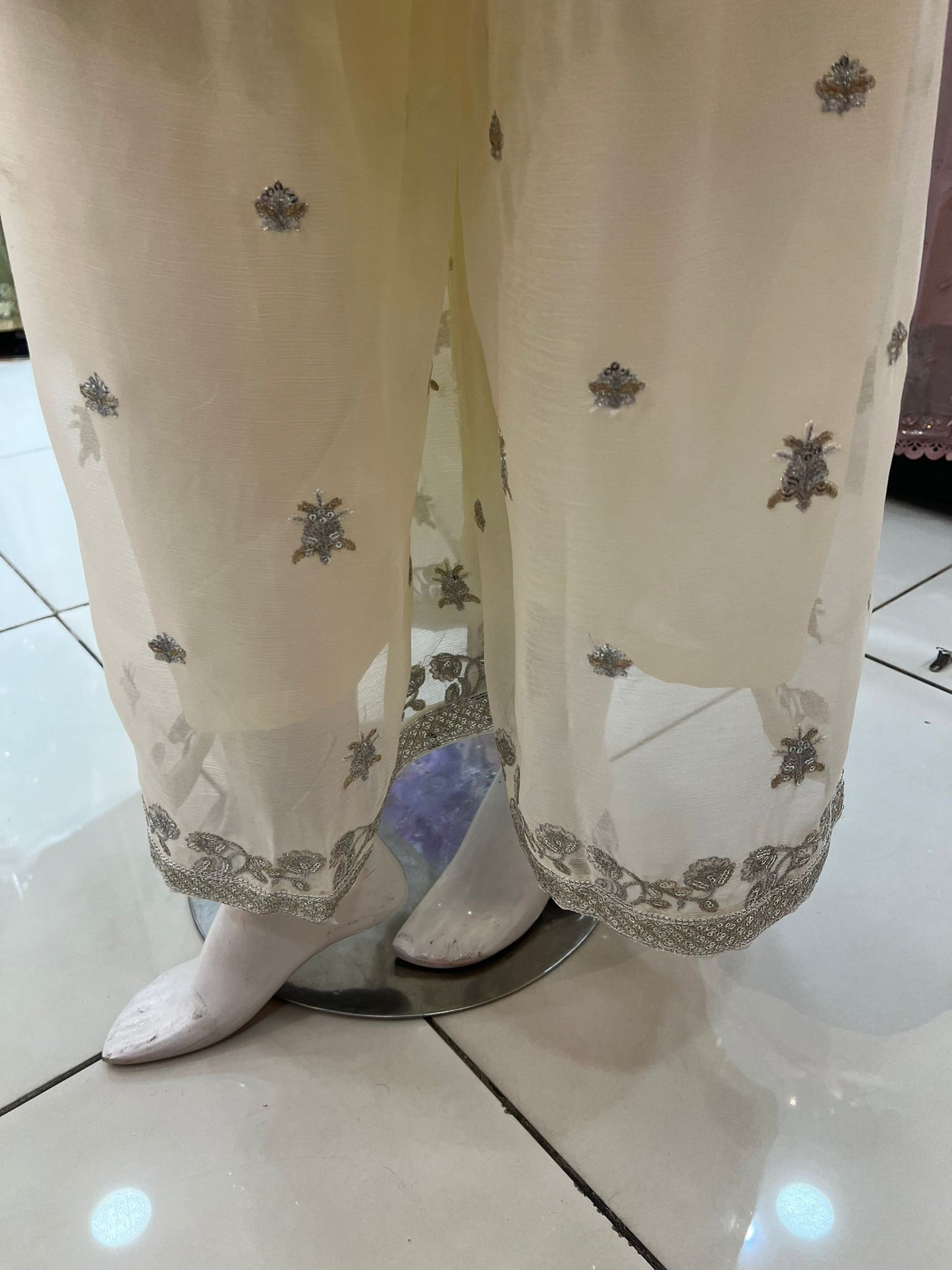 Off White Formal Wear Outfit with Plazzo Style Trouser - ELRR125