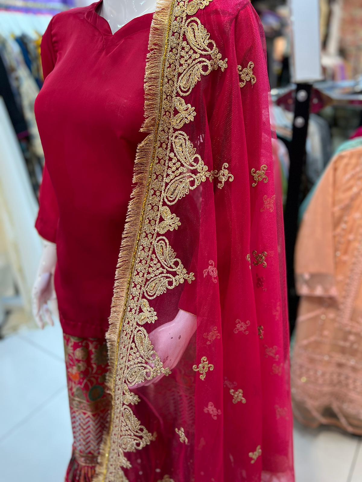 Pink Mehndi Gharara Set