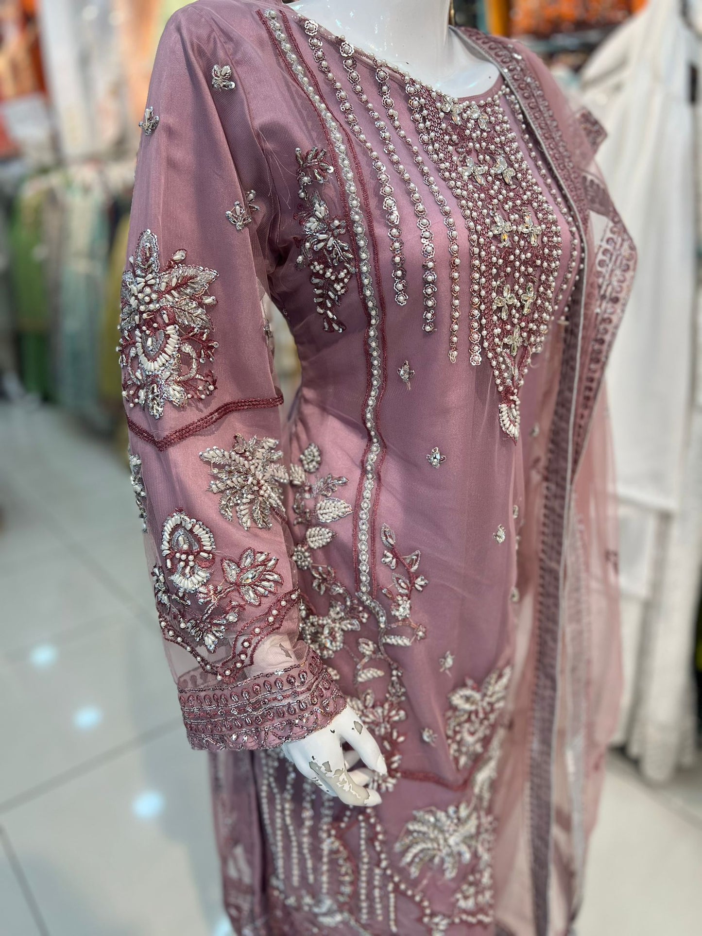 Pink 3 pc Heavy Embellished Outfit