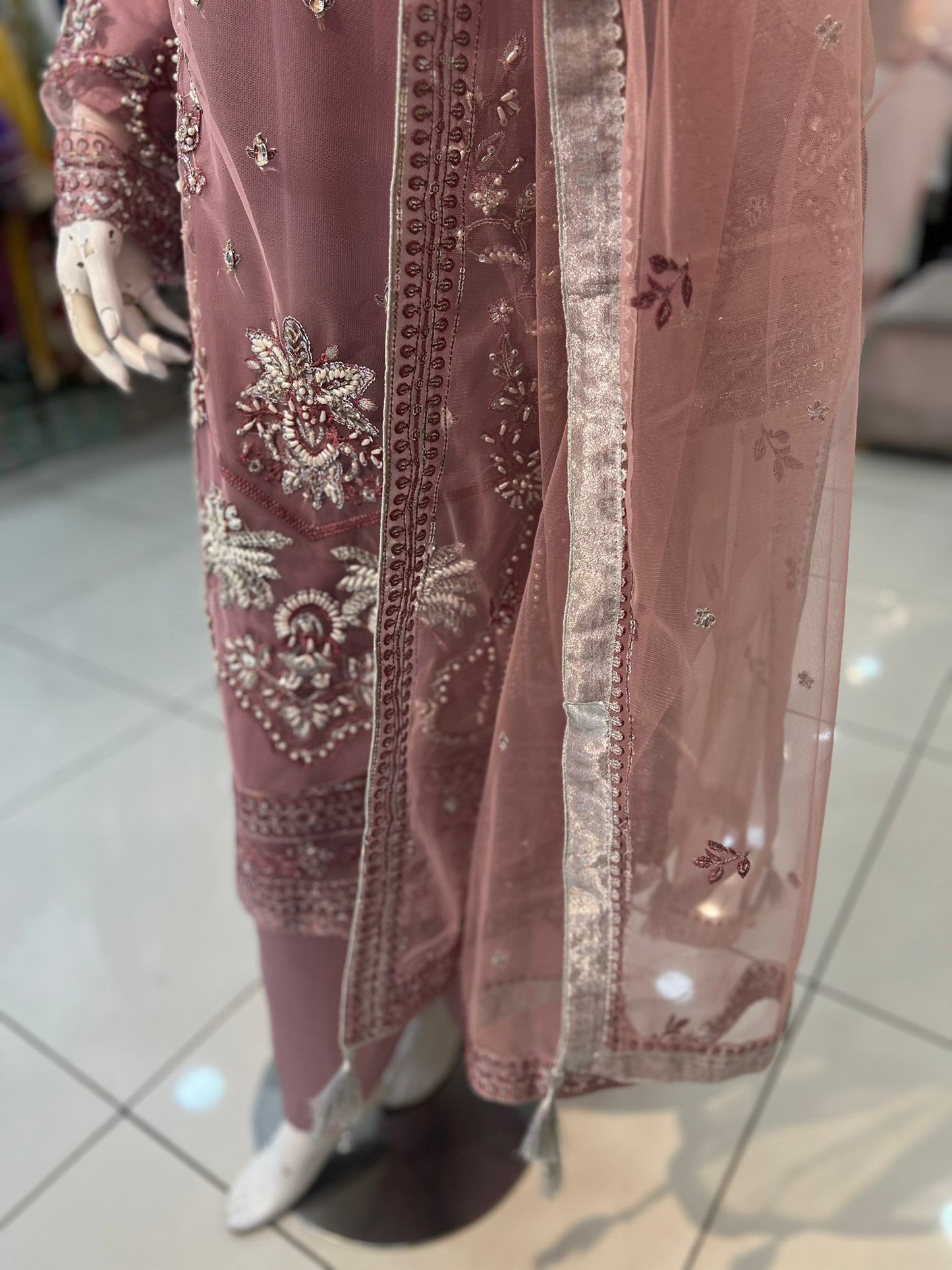 Pink 3 pc Heavy Embellished Outfit