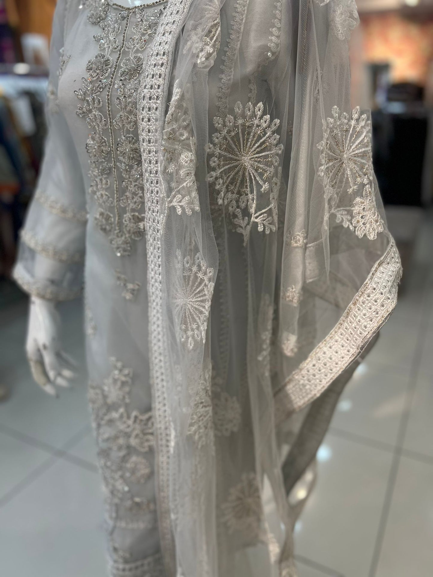 White Heavy Bead work 3 pc outfit