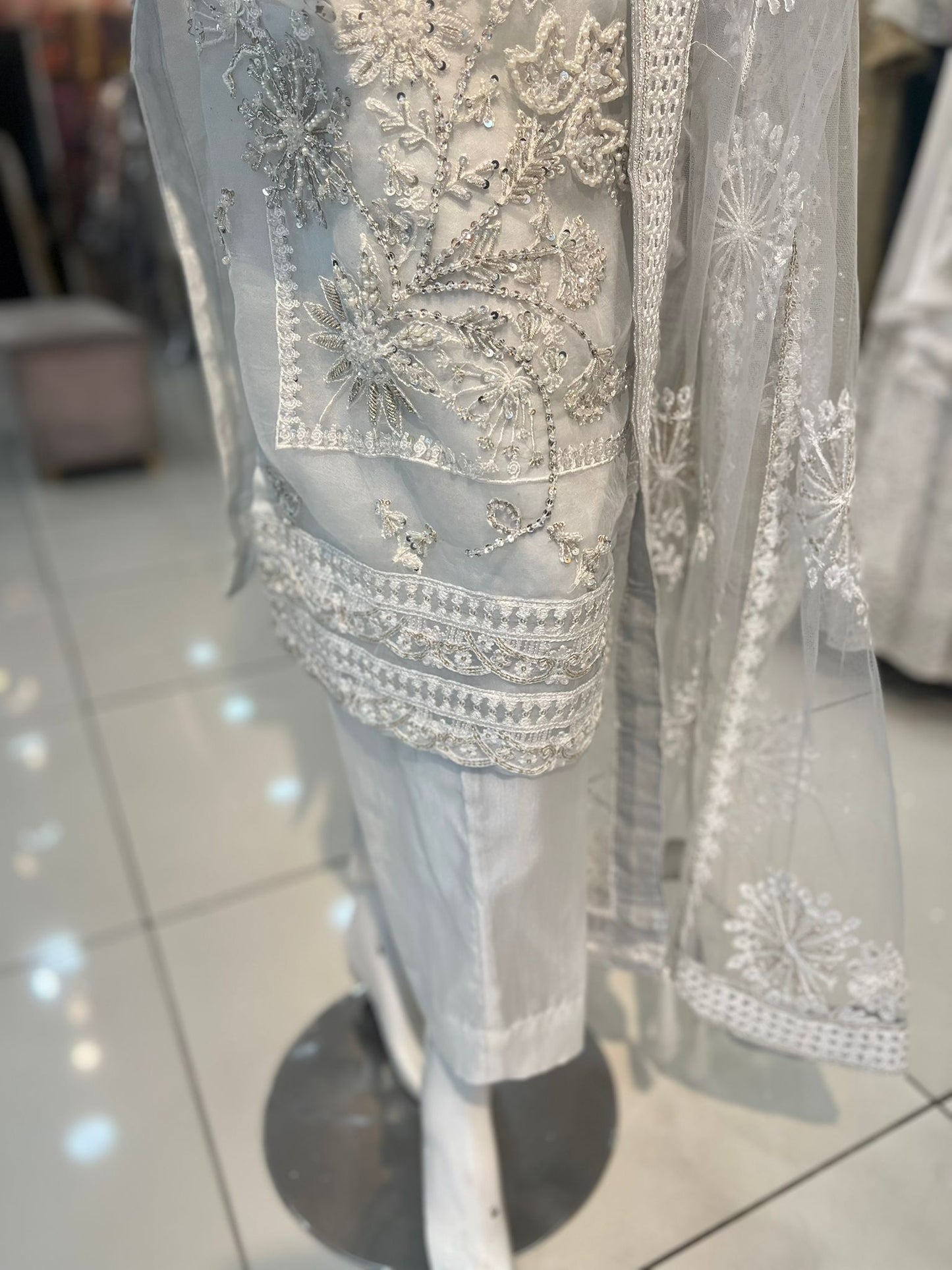 White Heavy Bead work 3 pc outfit