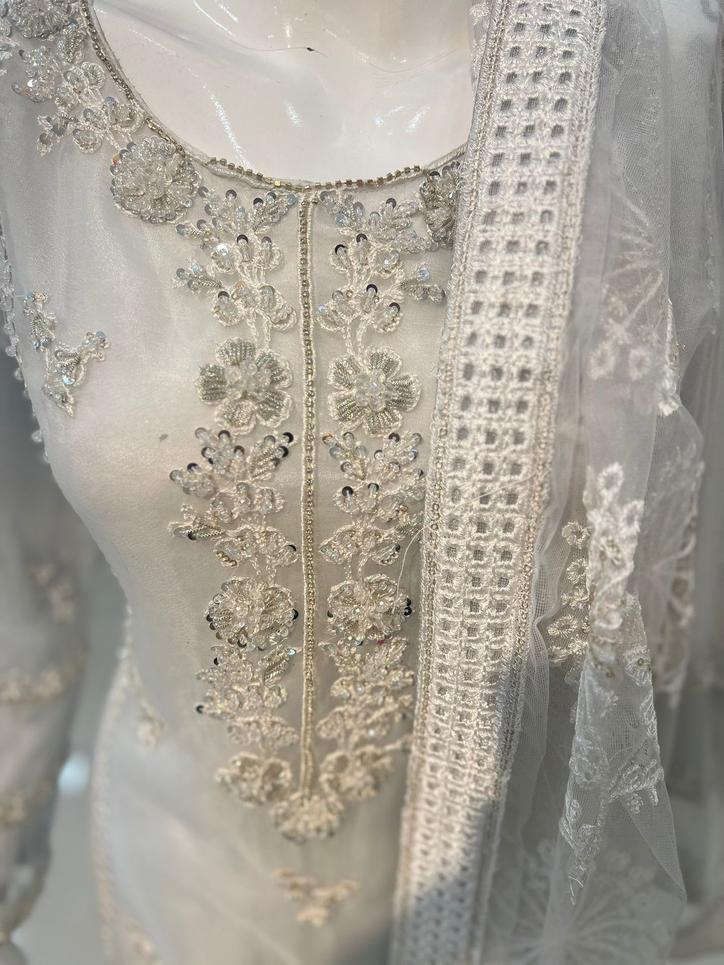 White Heavy Bead work 3 pc outfit