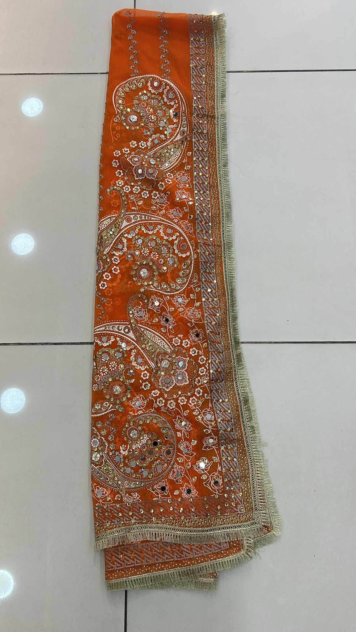 Heavy Mirror and bead work Dupatta with Printing (Star Style)