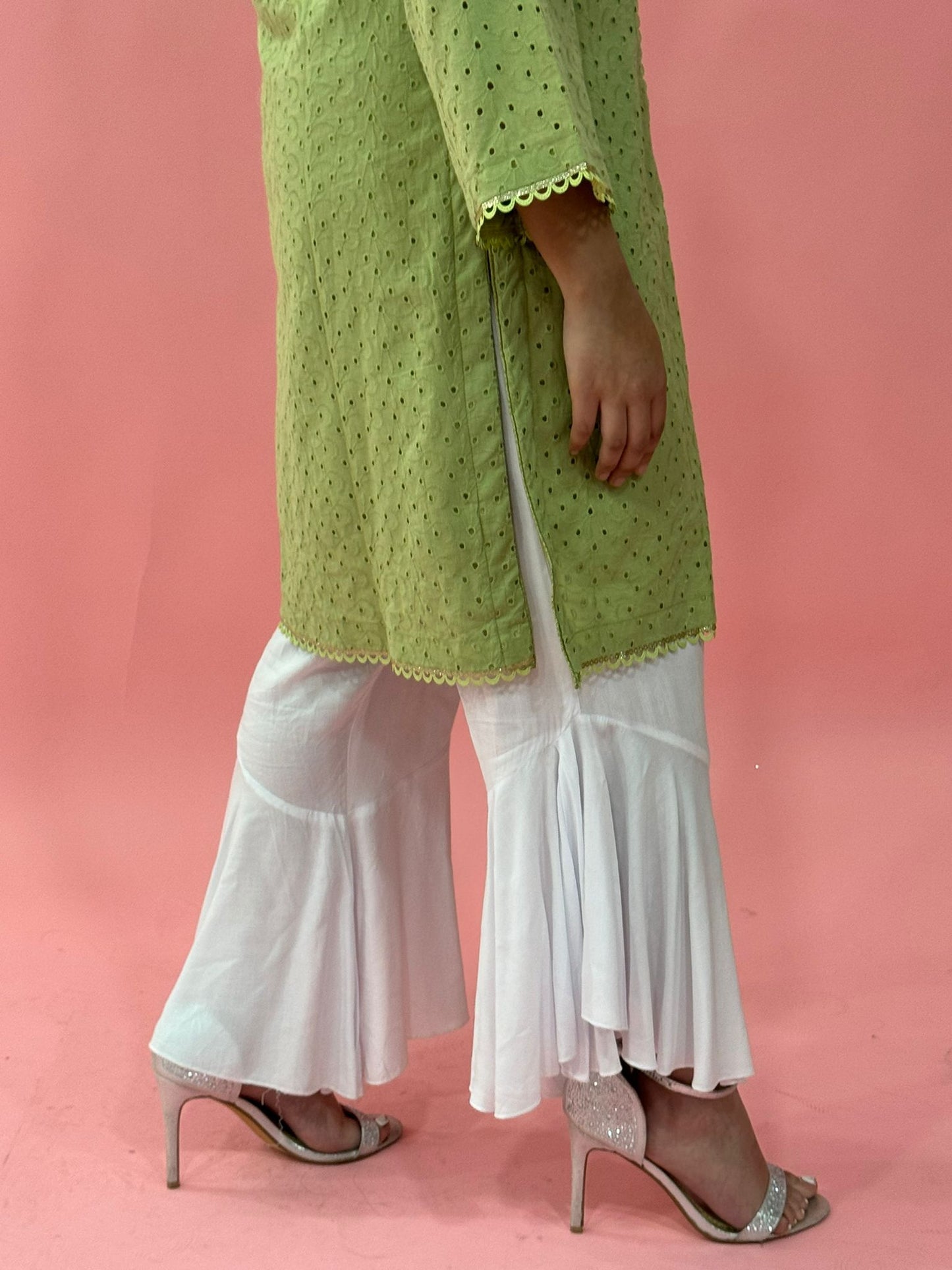 Olive Green Chikankari Kurta 1 Pc