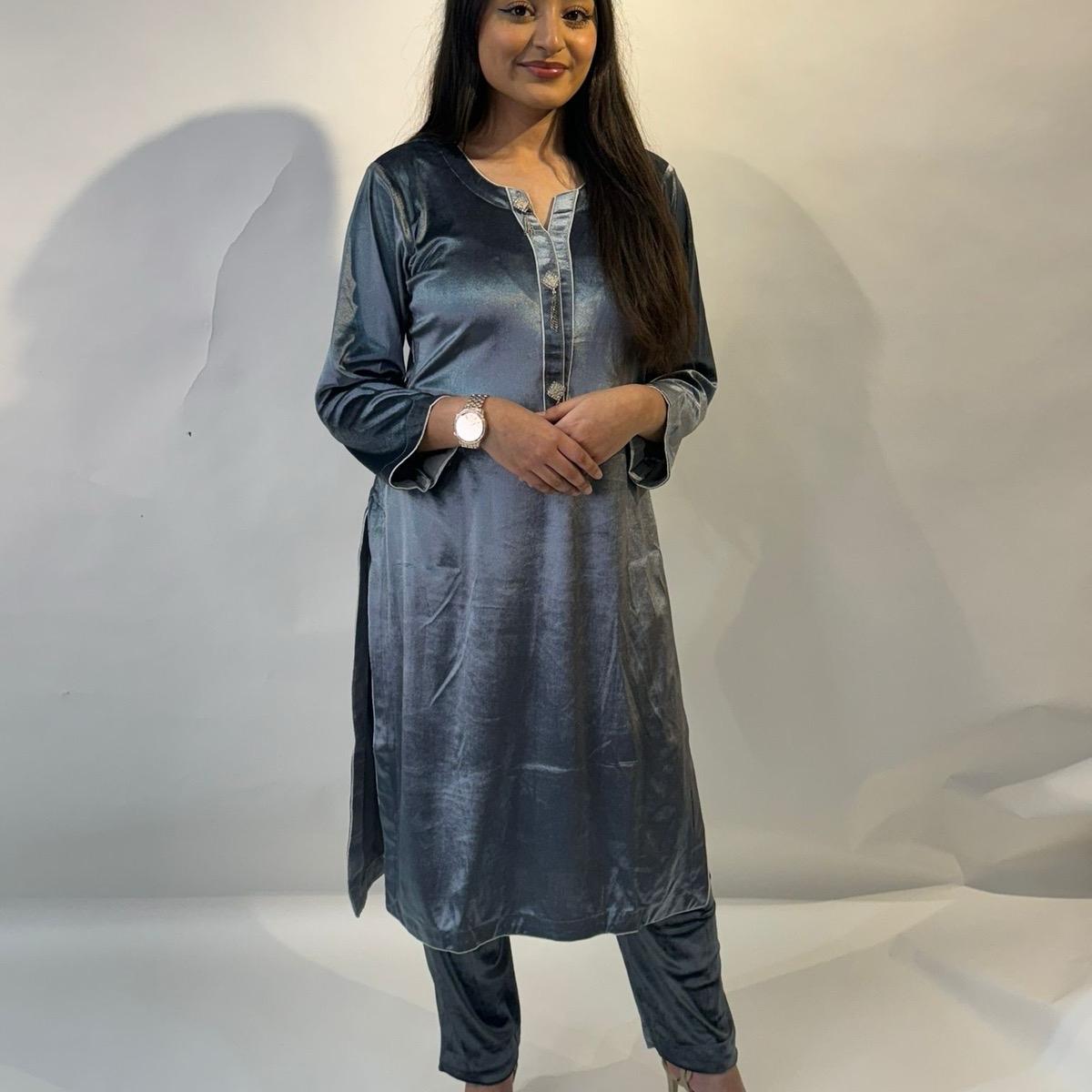 2 pieces velvet suit in grey colour | ELWC-006 Womenswear asian clothing