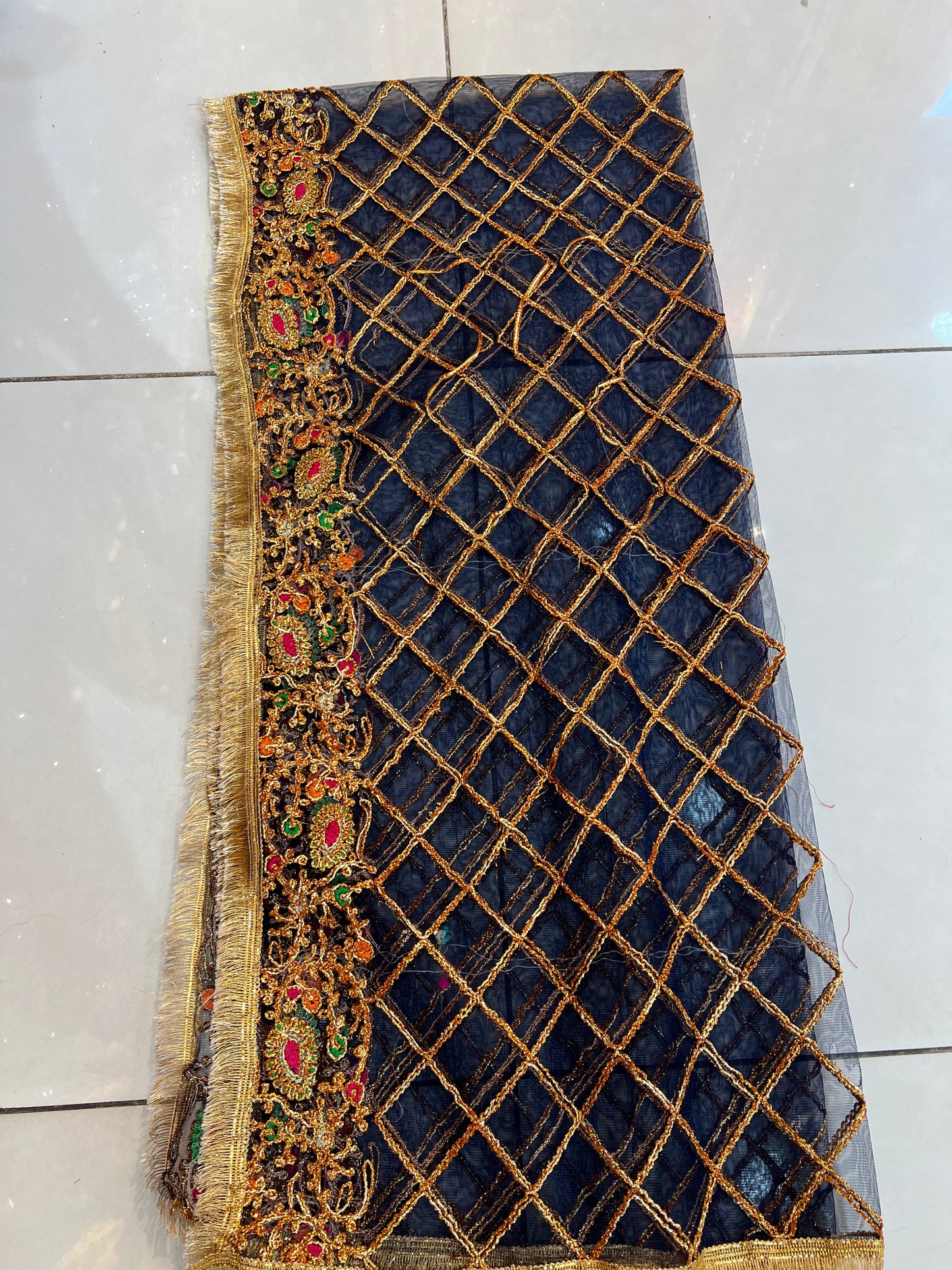 Multi Color Golden Mehndi Net Dupatta - ELMWDP003