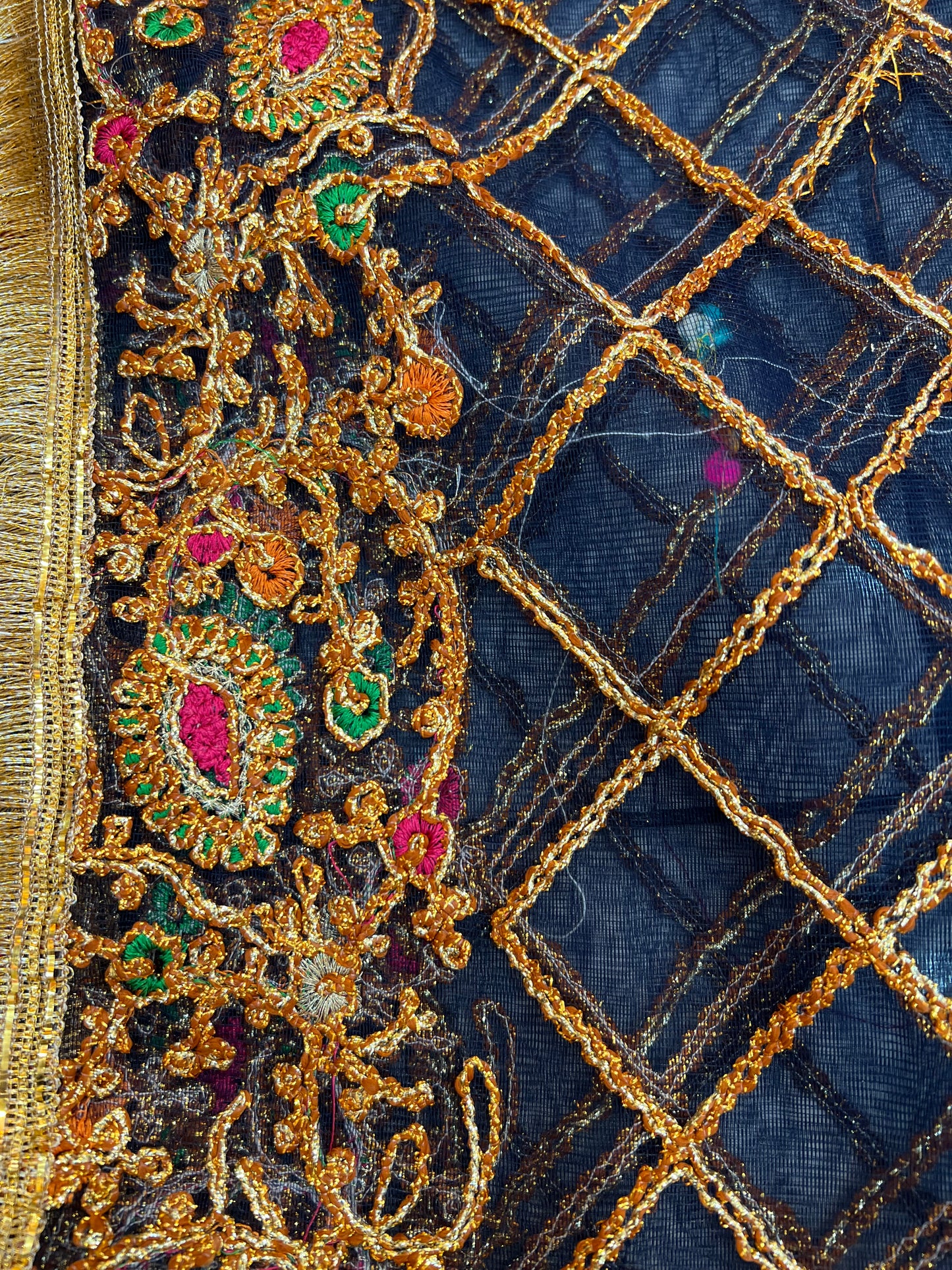 Multi Color Golden Mehndi Net Dupatta - ELMWDP003