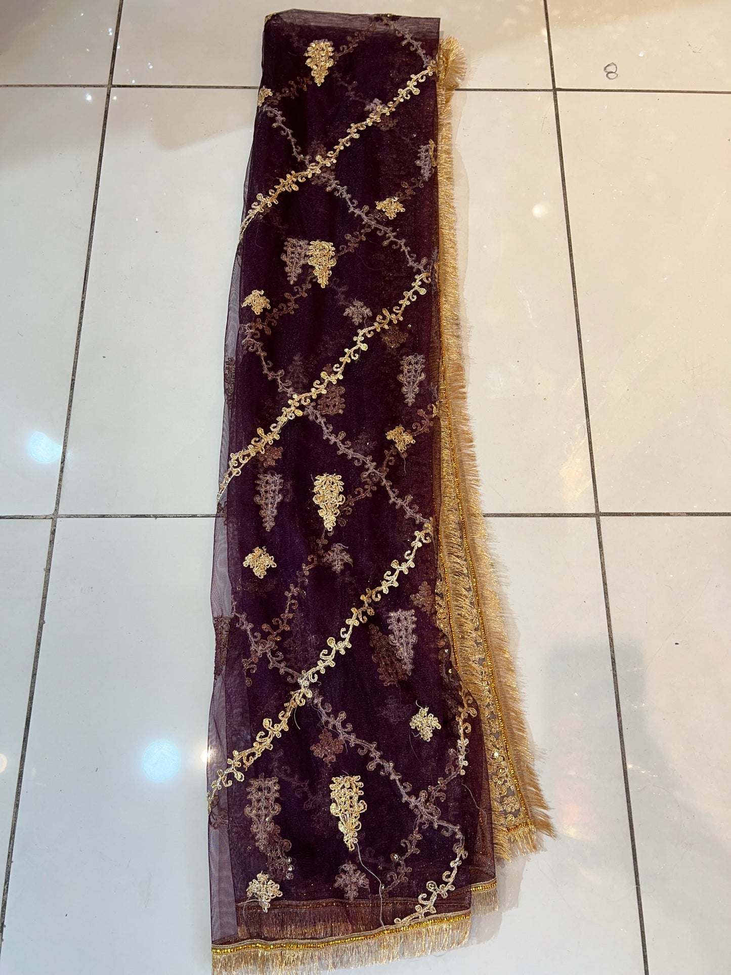 Cross Pattern Net Mehndi Wear Dupatta - ELMWDP006