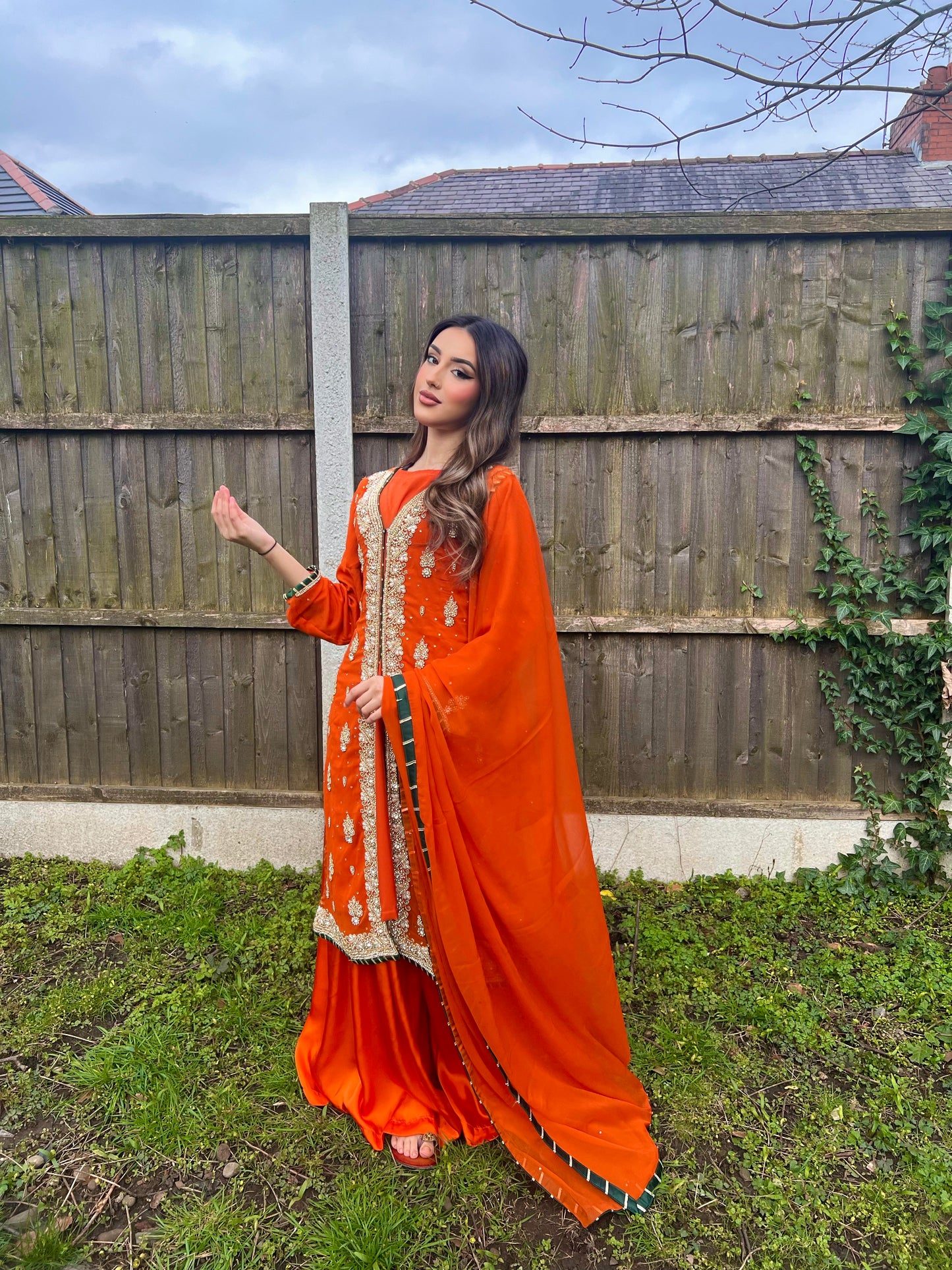 Burnt Orange Jacket Style Sharara Outfit- ELRR036