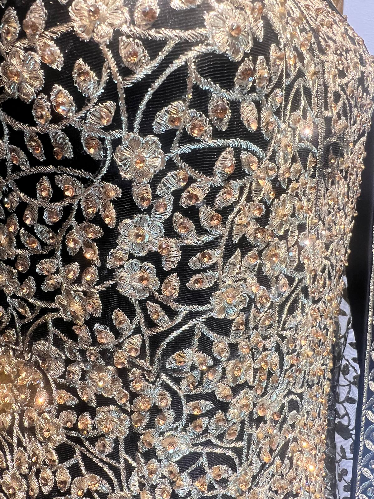 Black Tail Maxi with Golden Bead Work - 3 PC - ELRR065