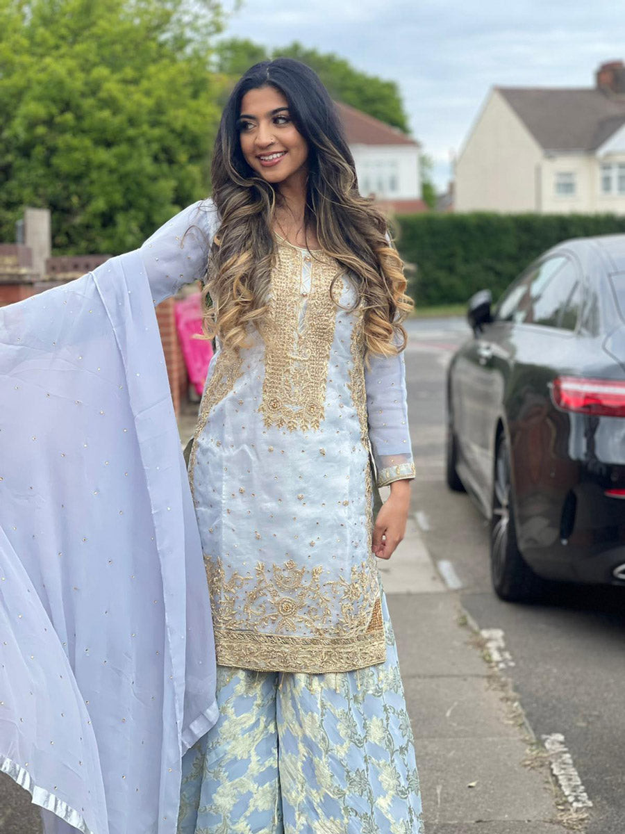 Light Blue Sharara Formal Wear Suit - 3 PC - ELRR061