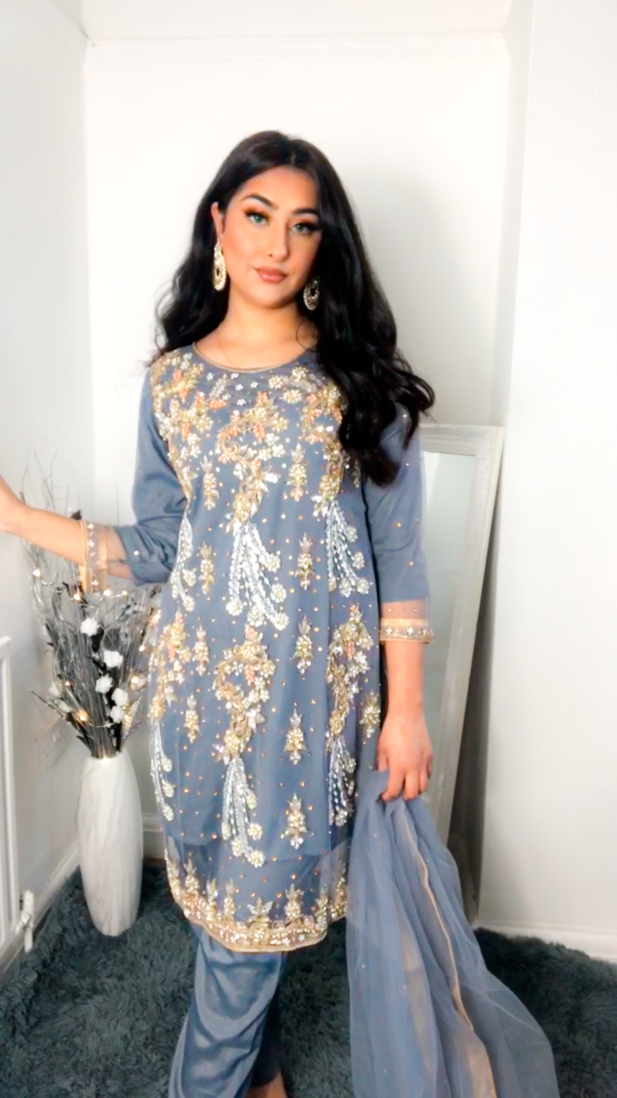 Grey Bead Work and stone Work Formal Outfit - ELRR112