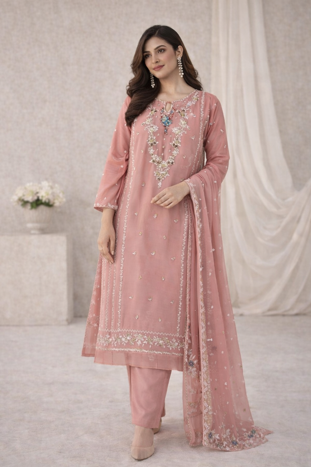 Pink light beaded outfit Agha-Noor (EL0AG1)