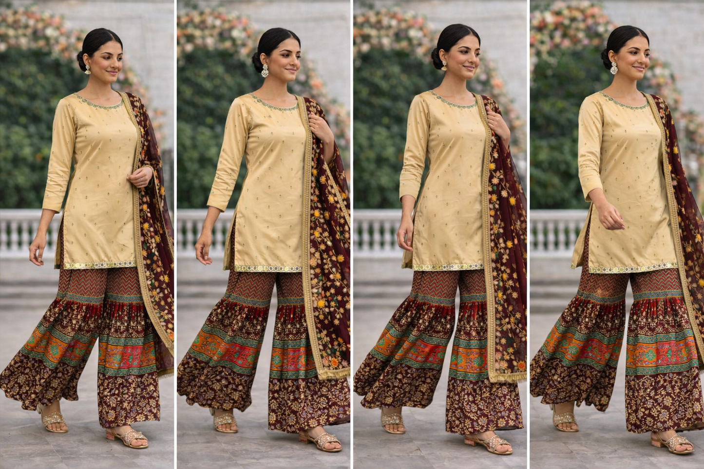 Mahroon and Beige Mehndi Wear Gharara Set