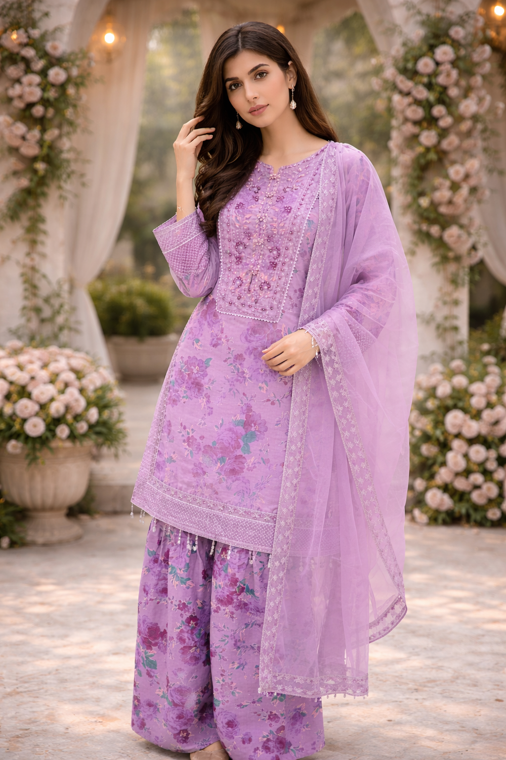 Purple Gharara outfit: Floral Reverie (EL0PG)