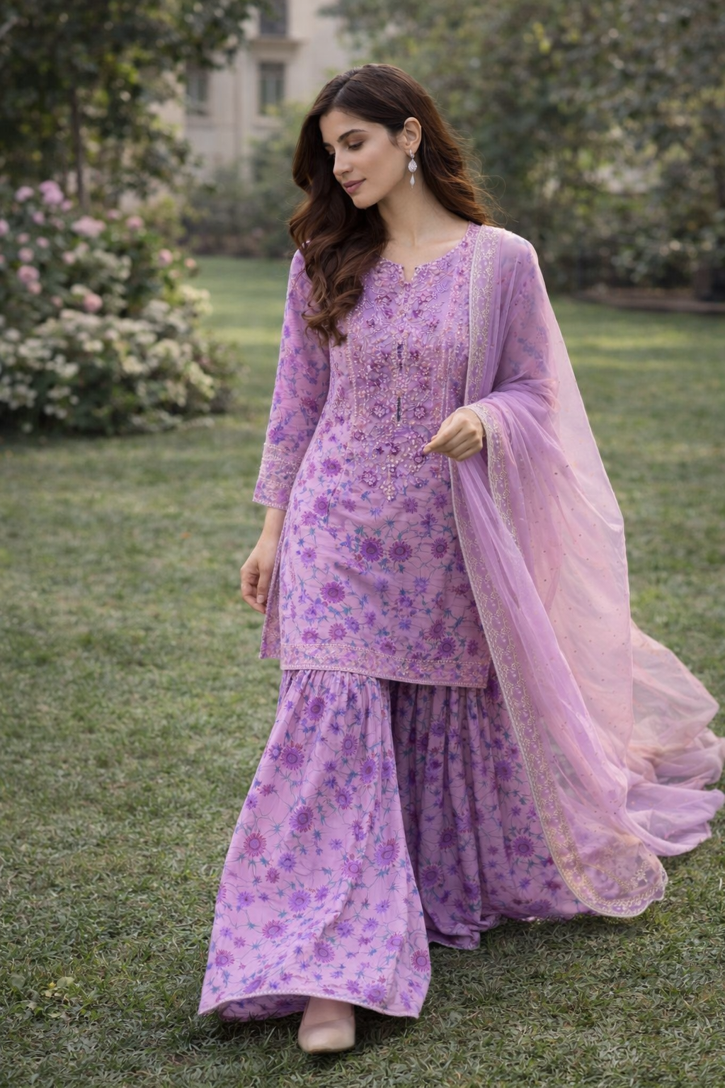 Purple Gharara outfit: Floral Reverie (EL0PG)